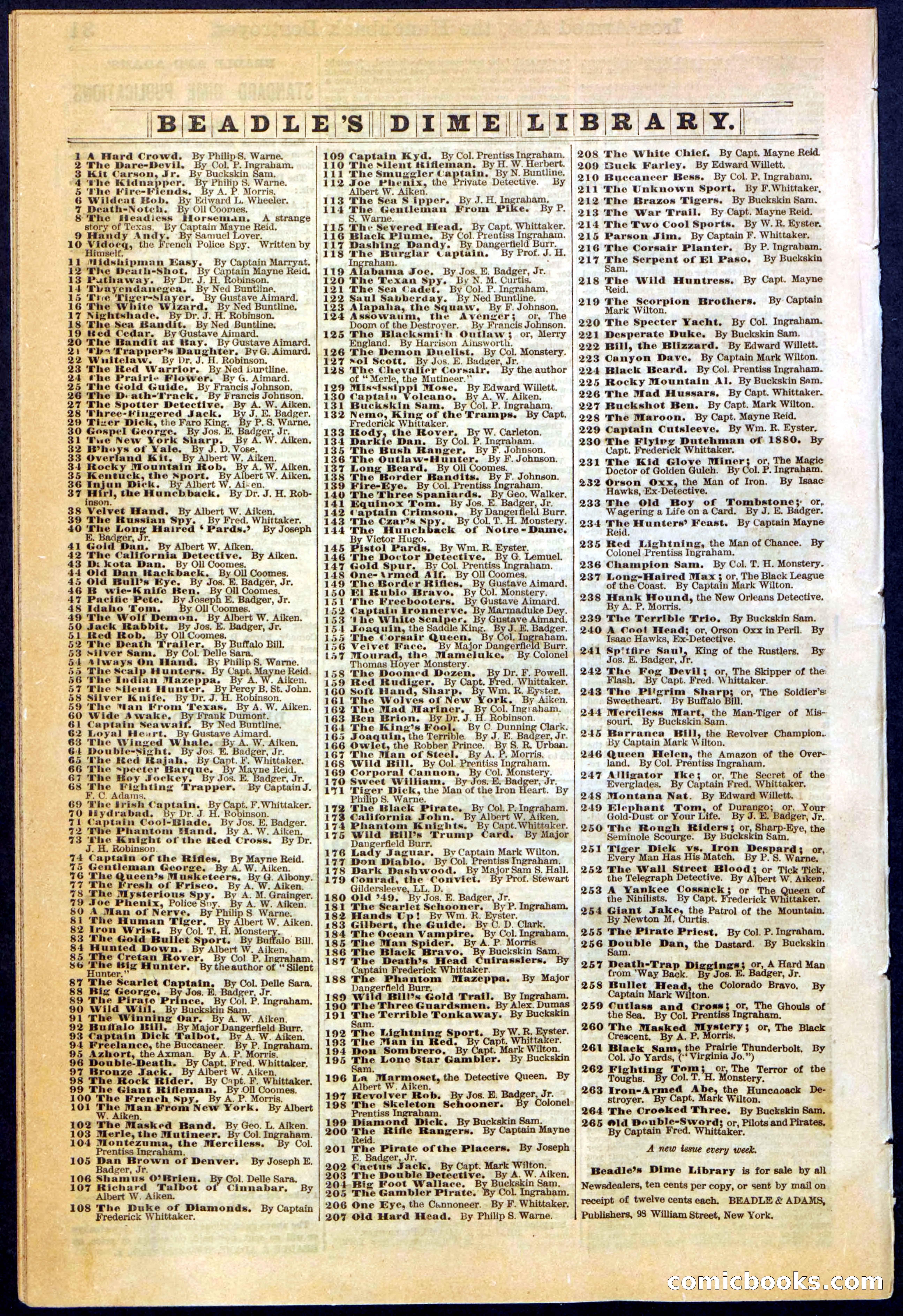 Beadle's Dime Library No. 263 — page 32 of 32