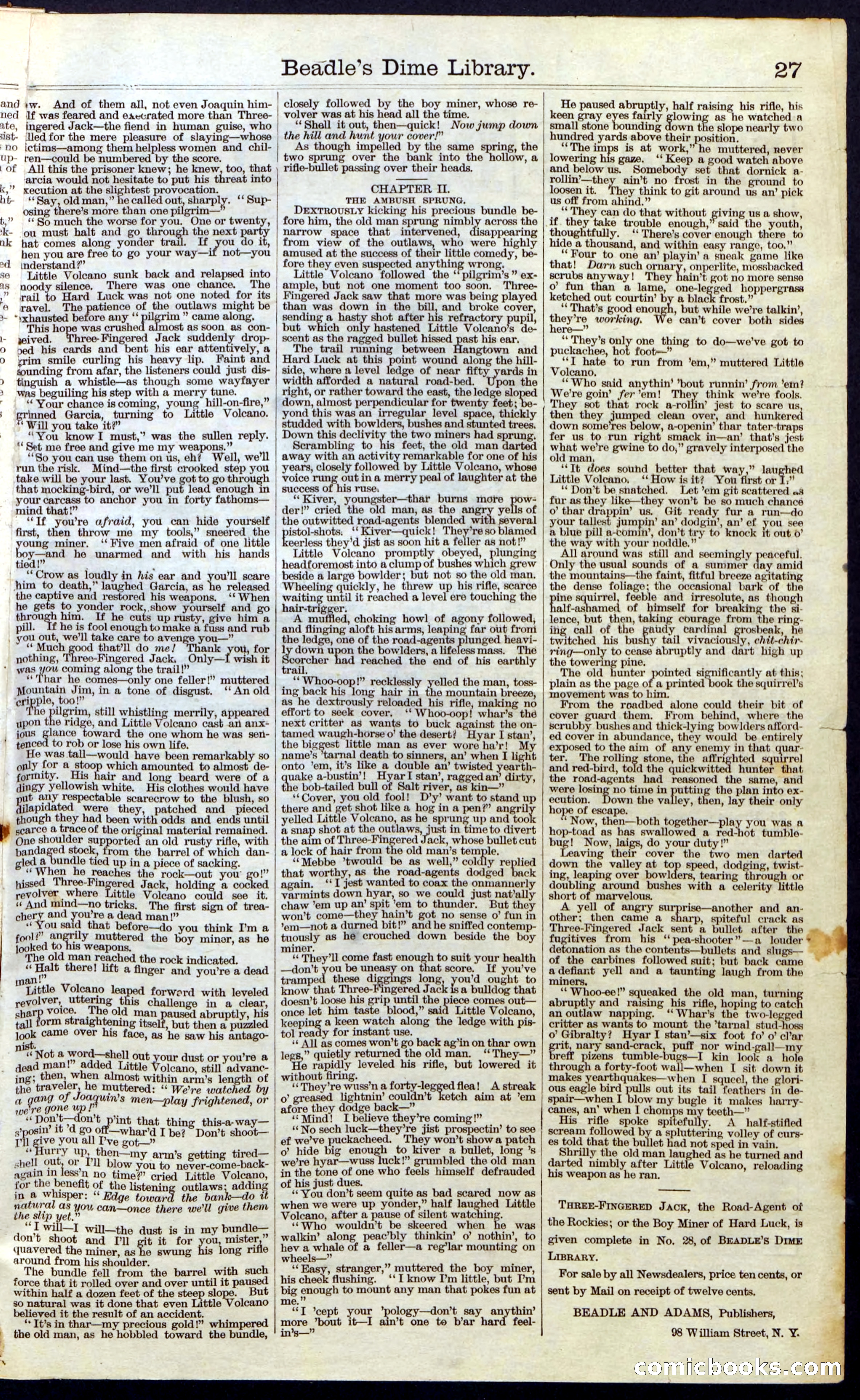Beadle's Dime Library No. 27 — page 27 of 28