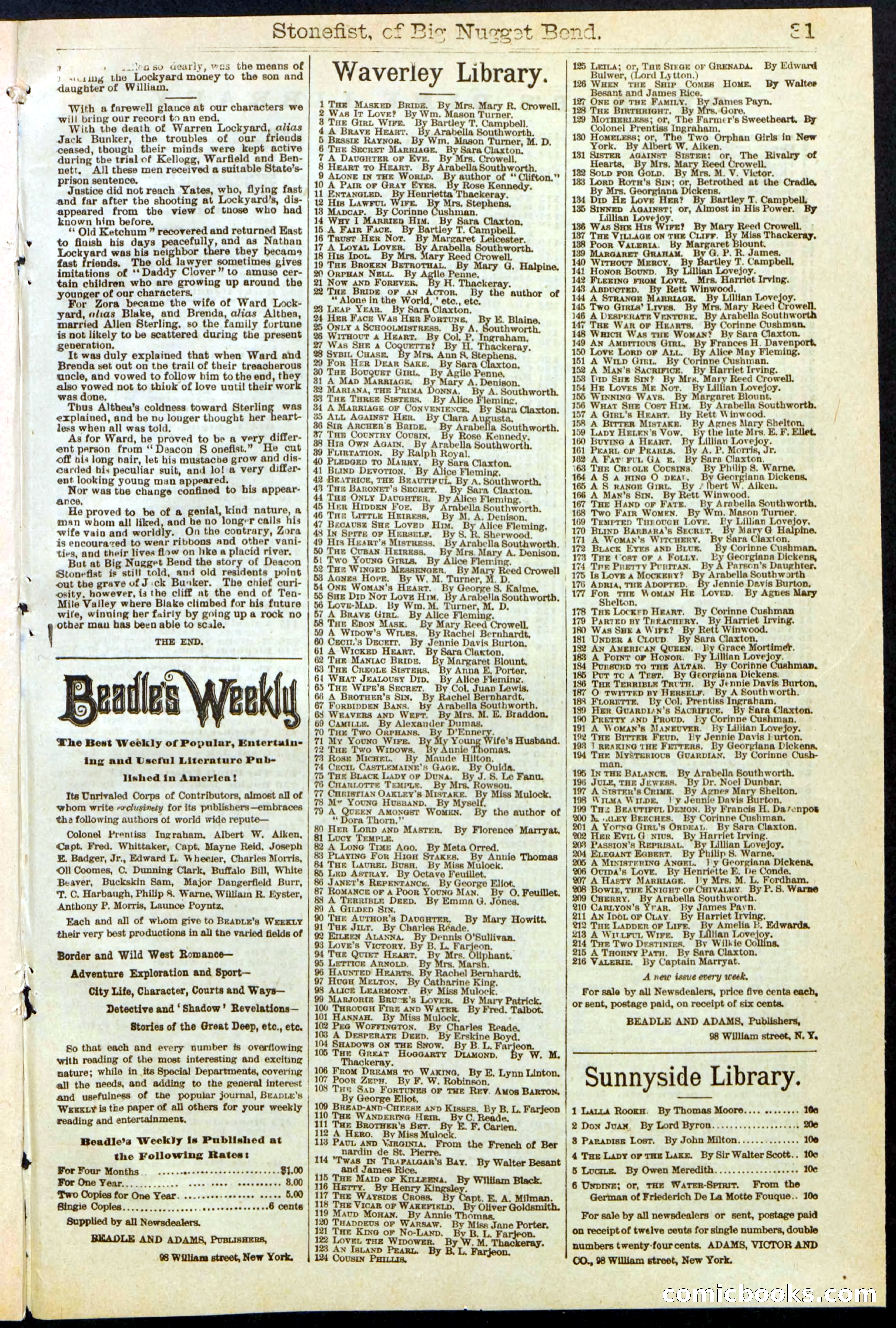 Beadle's New York Dime Library No. 271 — page 31 of 32