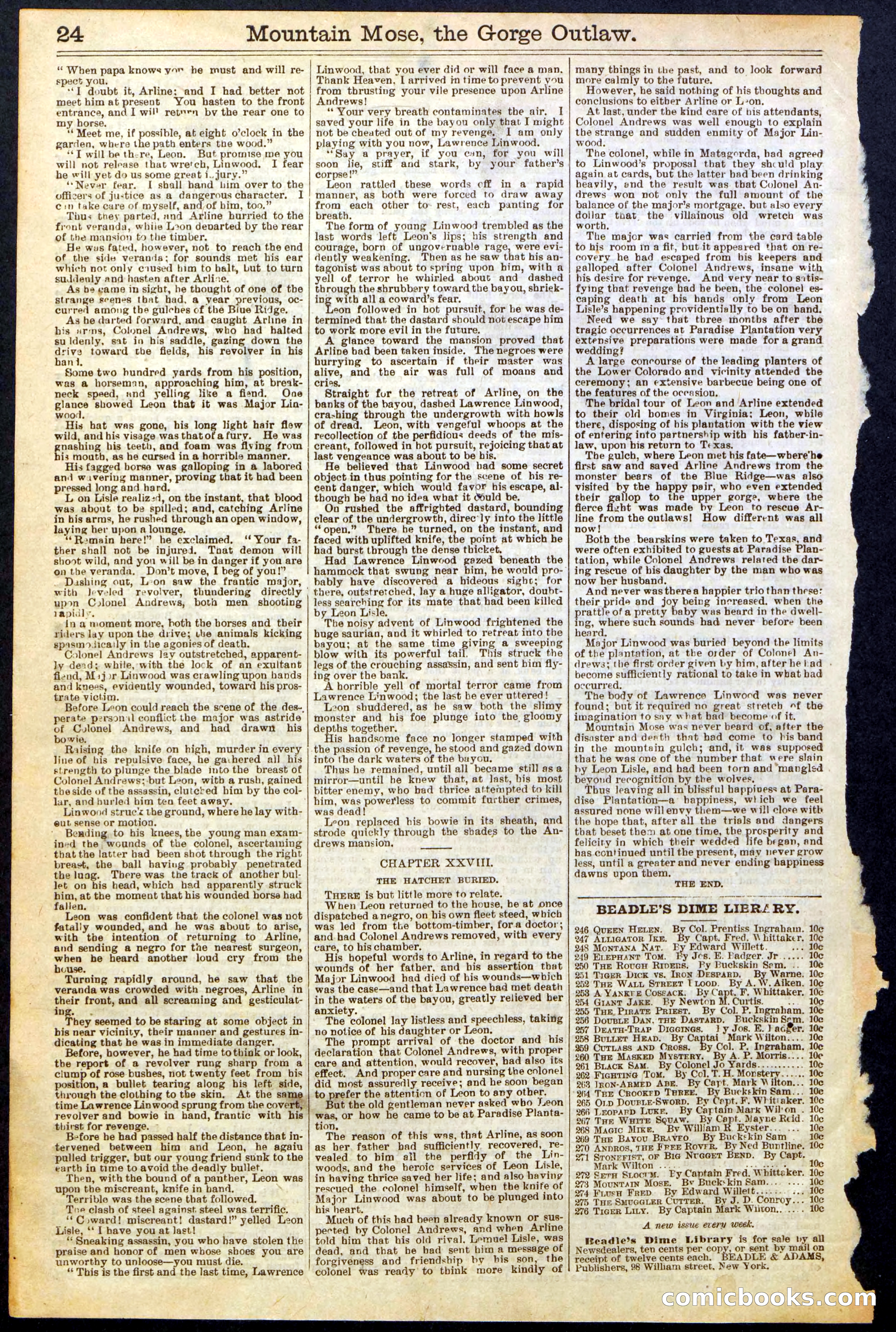 Beadle's Dime Library, No. 273 — page 24 of 24