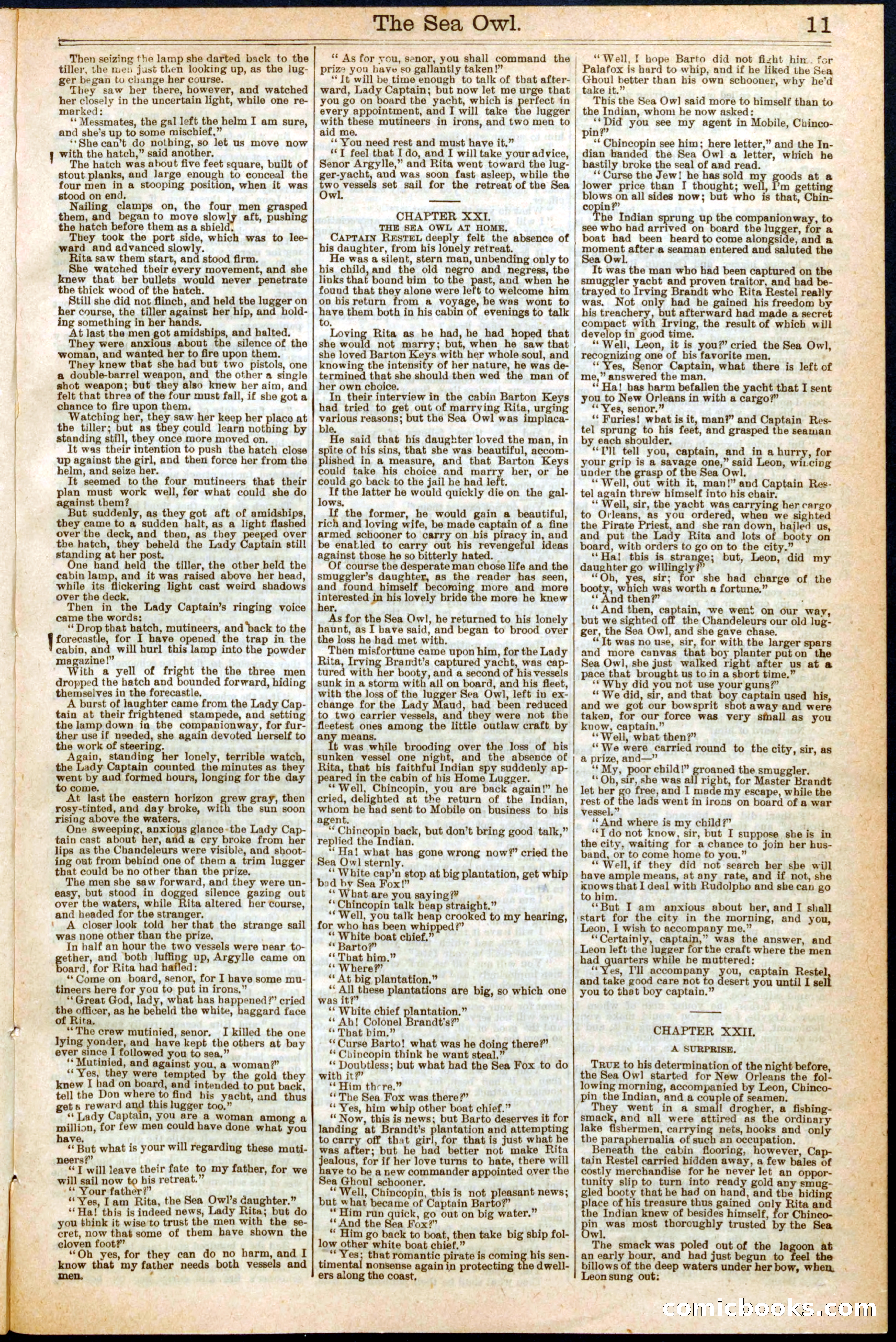 Beadle's Dime Library No. 281: The Sea Owl; or, The Lady Captain of the Gulf — page 11 of 24