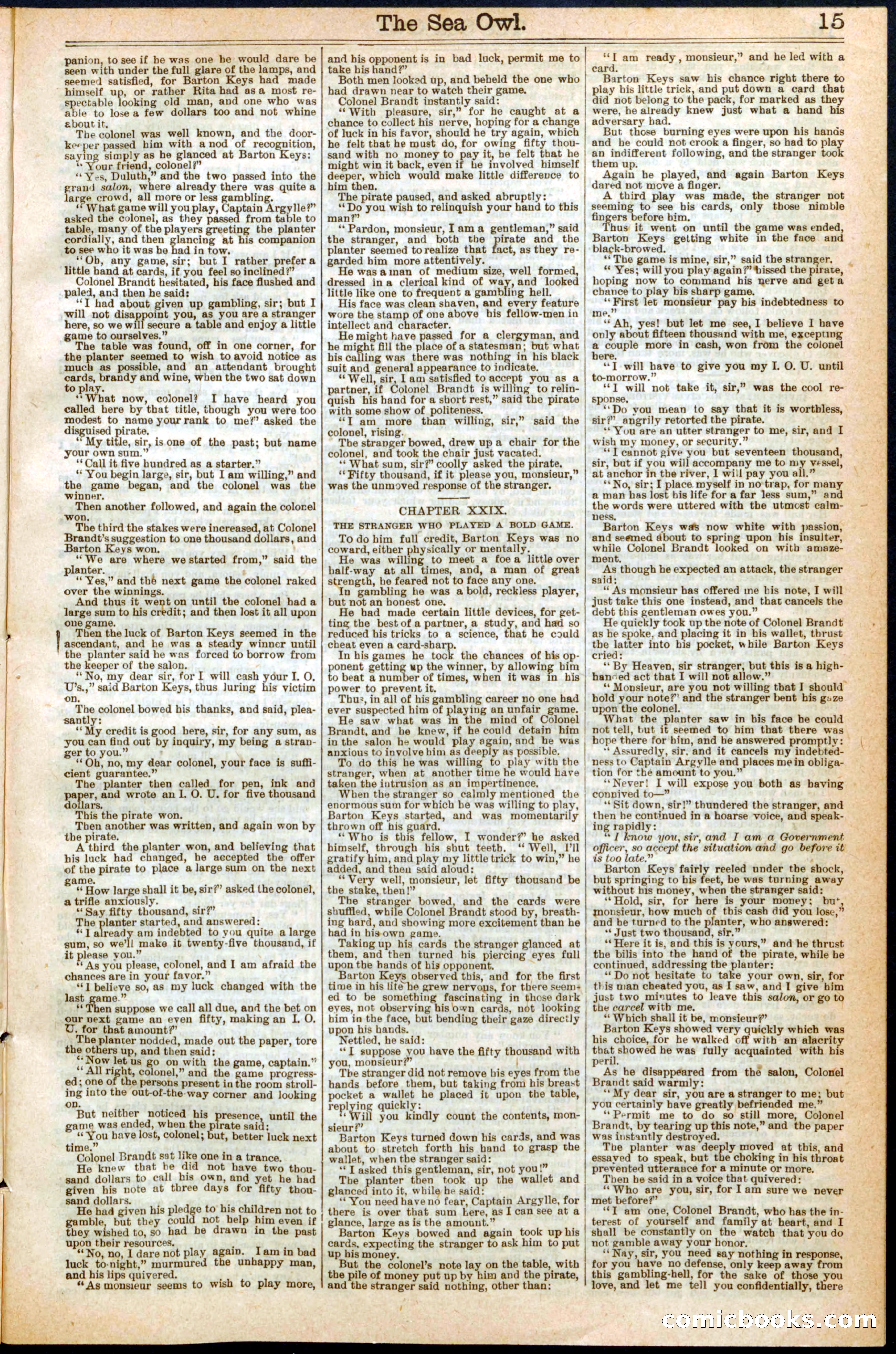 Beadle's Dime Library No. 281: The Sea Owl; or, The Lady Captain of the Gulf — page 15 of 24