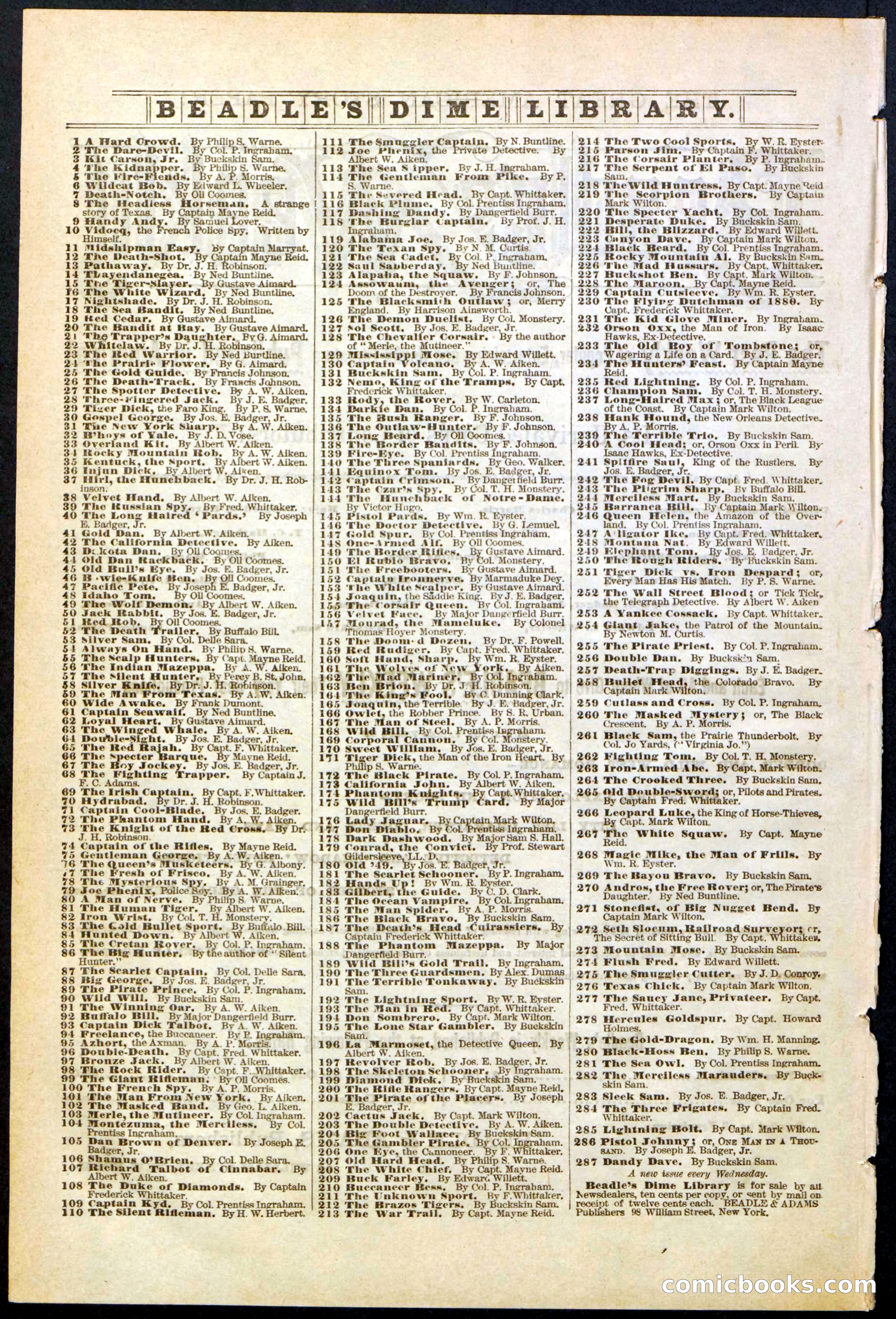 Beadle's New York Dime Library, No. 284 — page 32 of 32