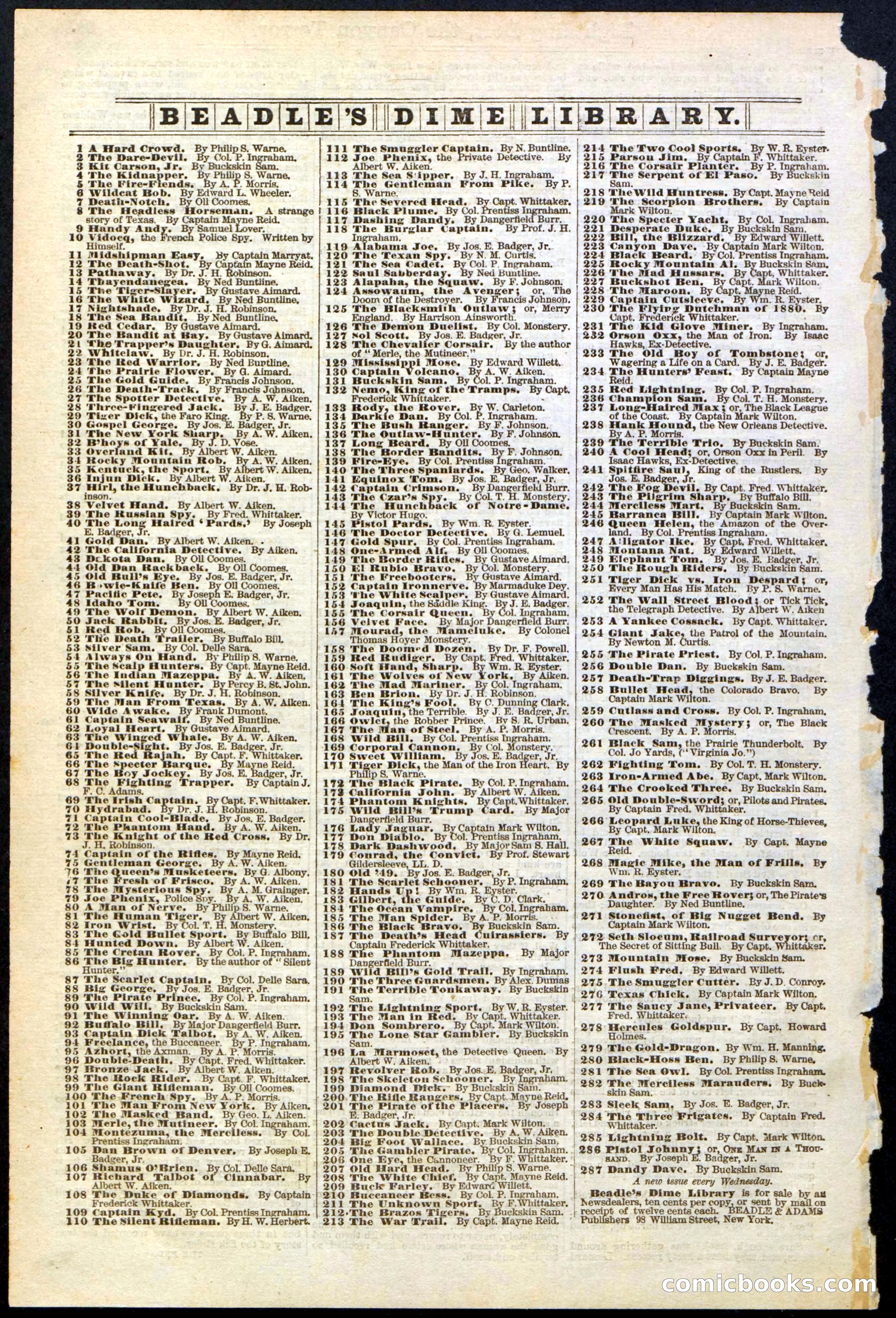 Beadle's Dime Library No. 285 — page 32 of 32
