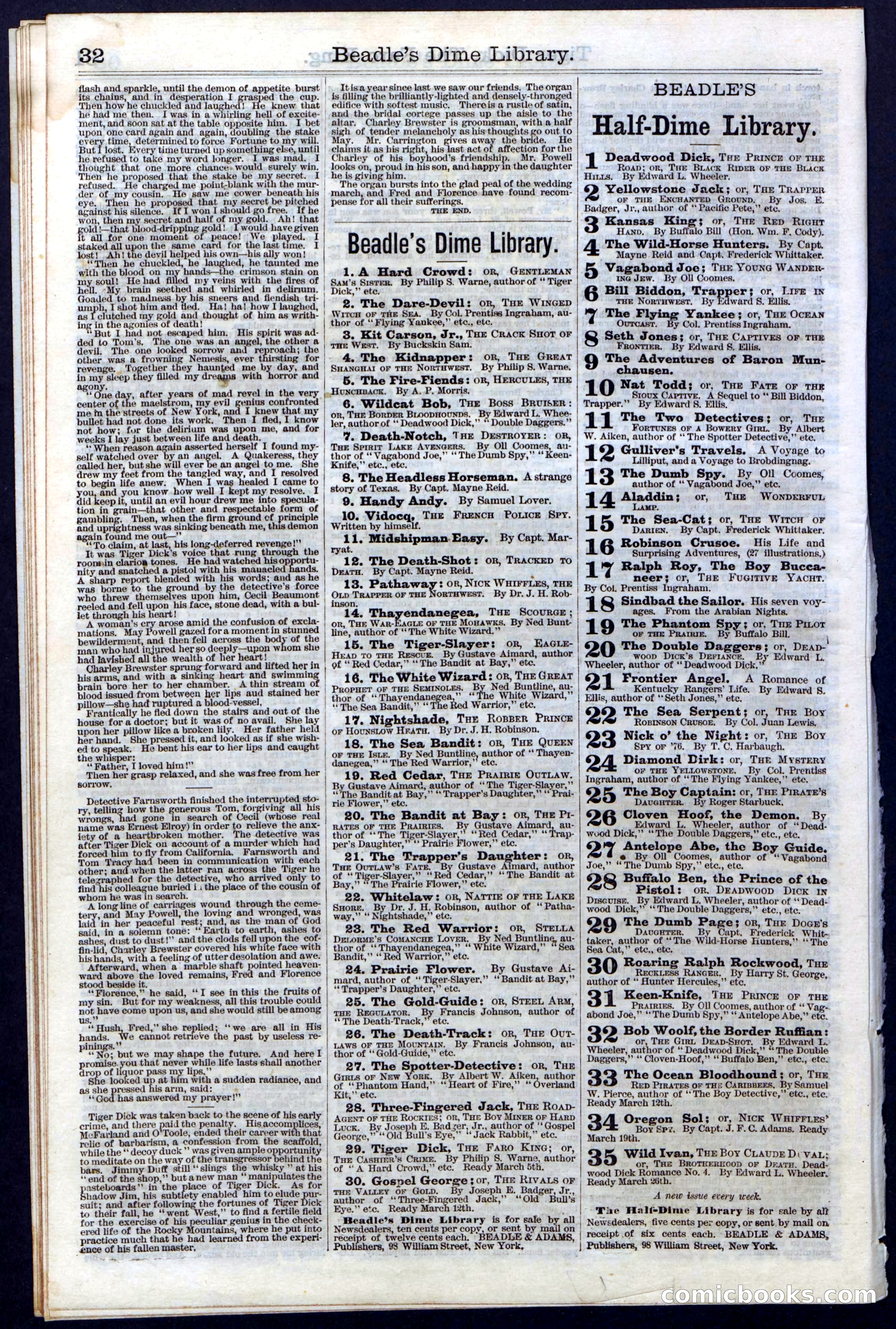 Beadle's Dime Library, Vol. III, No. 29 — page 32 of 32