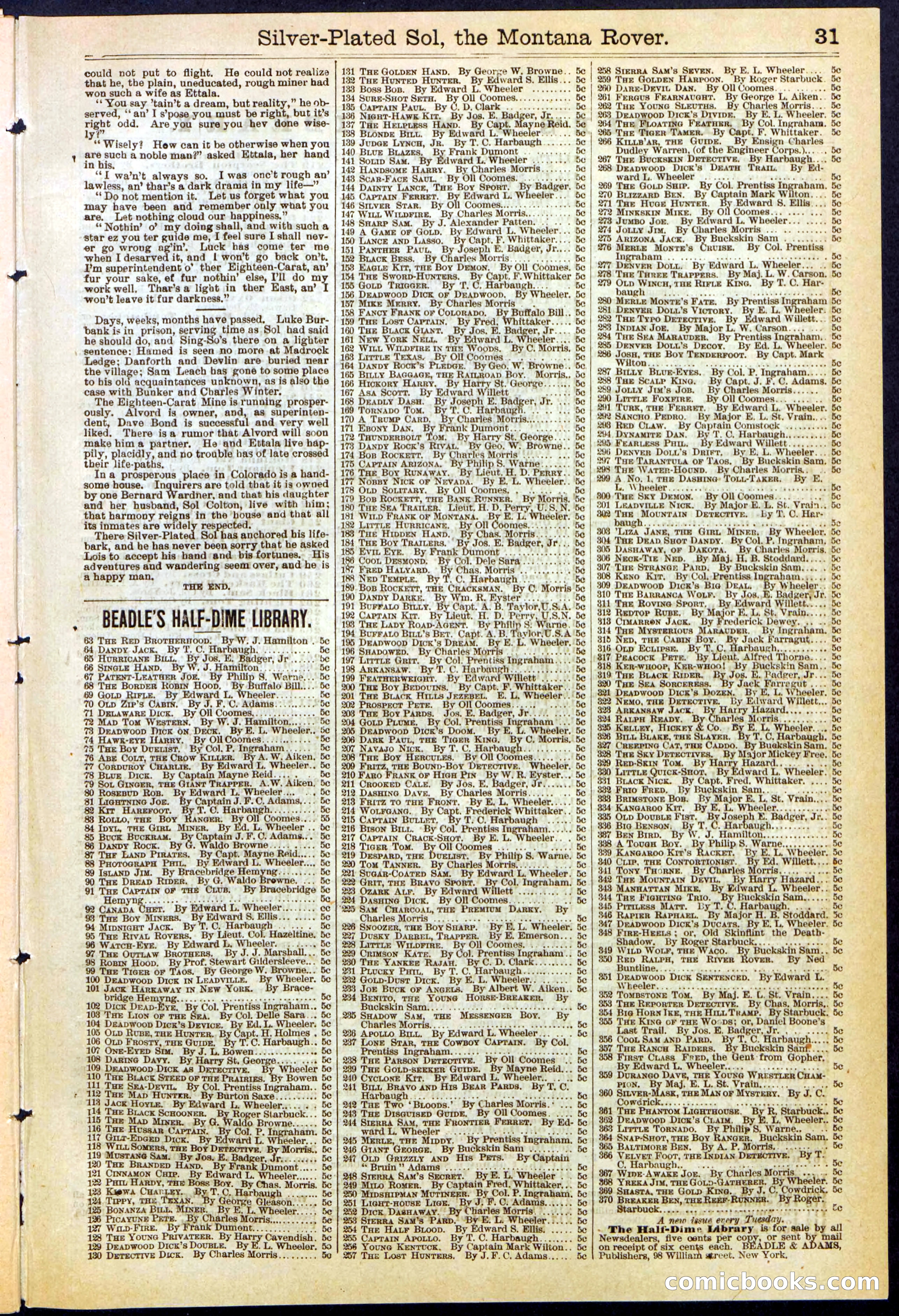 Beadle's Dime Library No. 305 — page 31 of 32