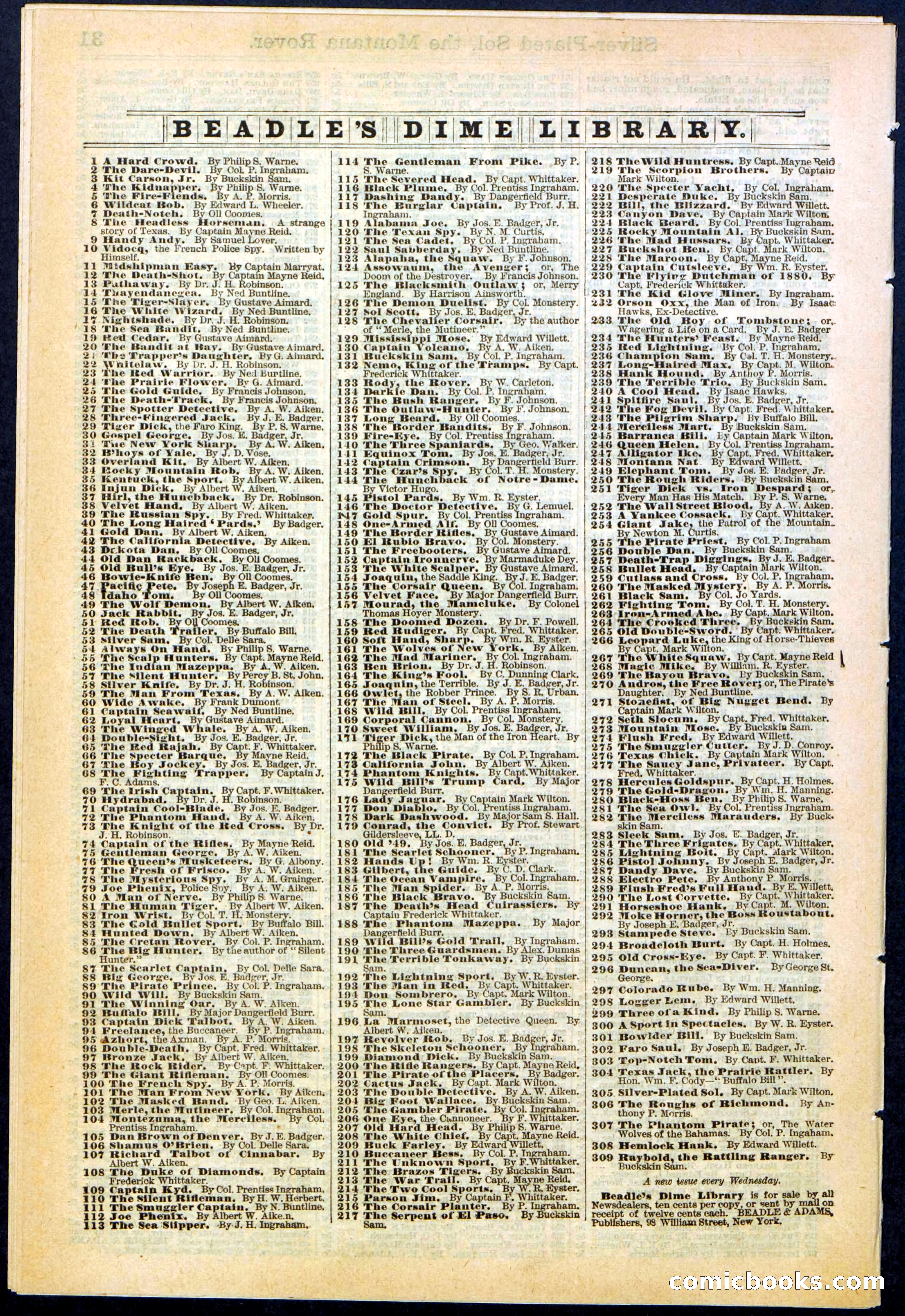 Beadle's Dime Library No. 305 — page 32 of 32