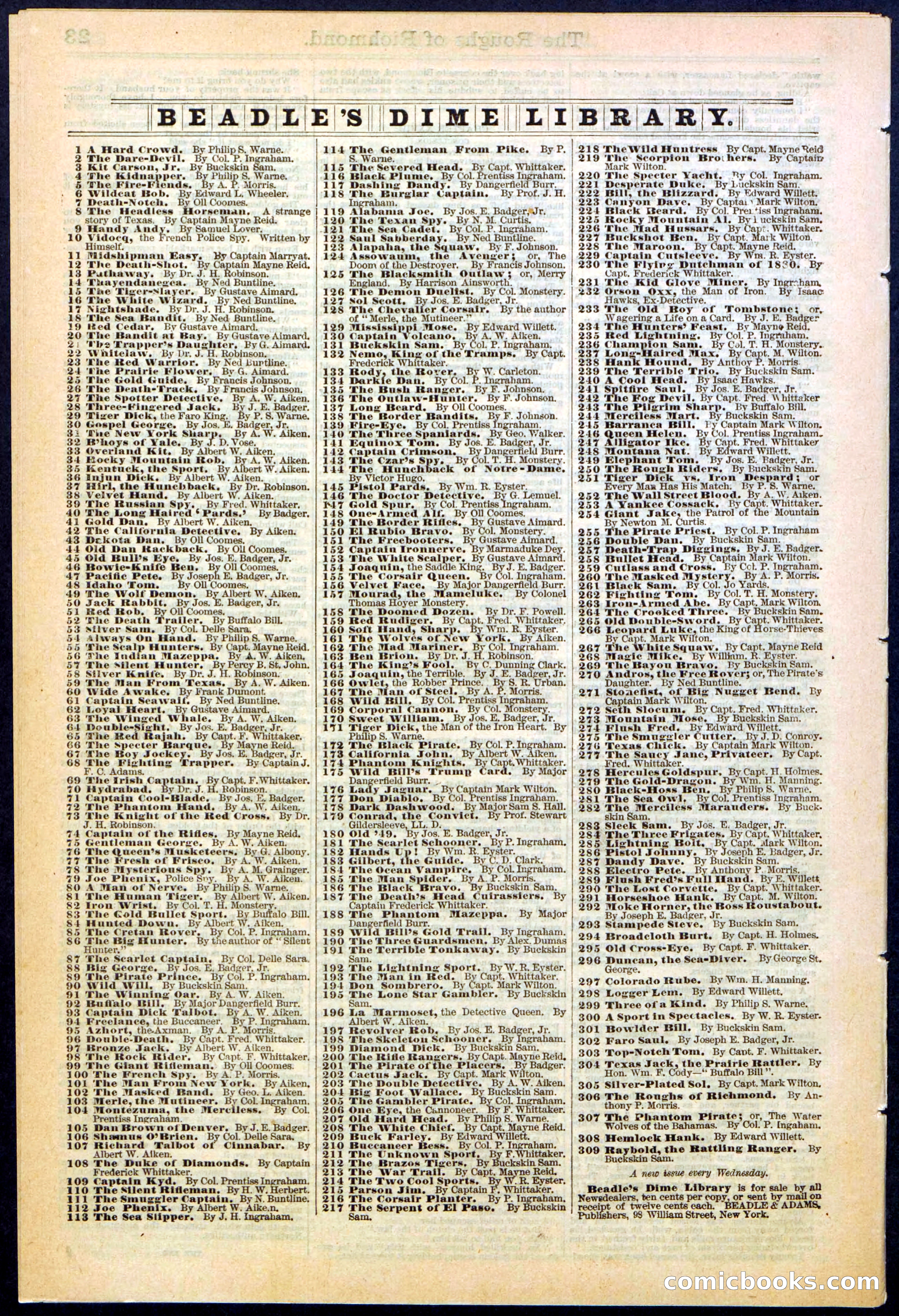 Beadle's New York Dime Library, No. 306 — page 24 of 24
