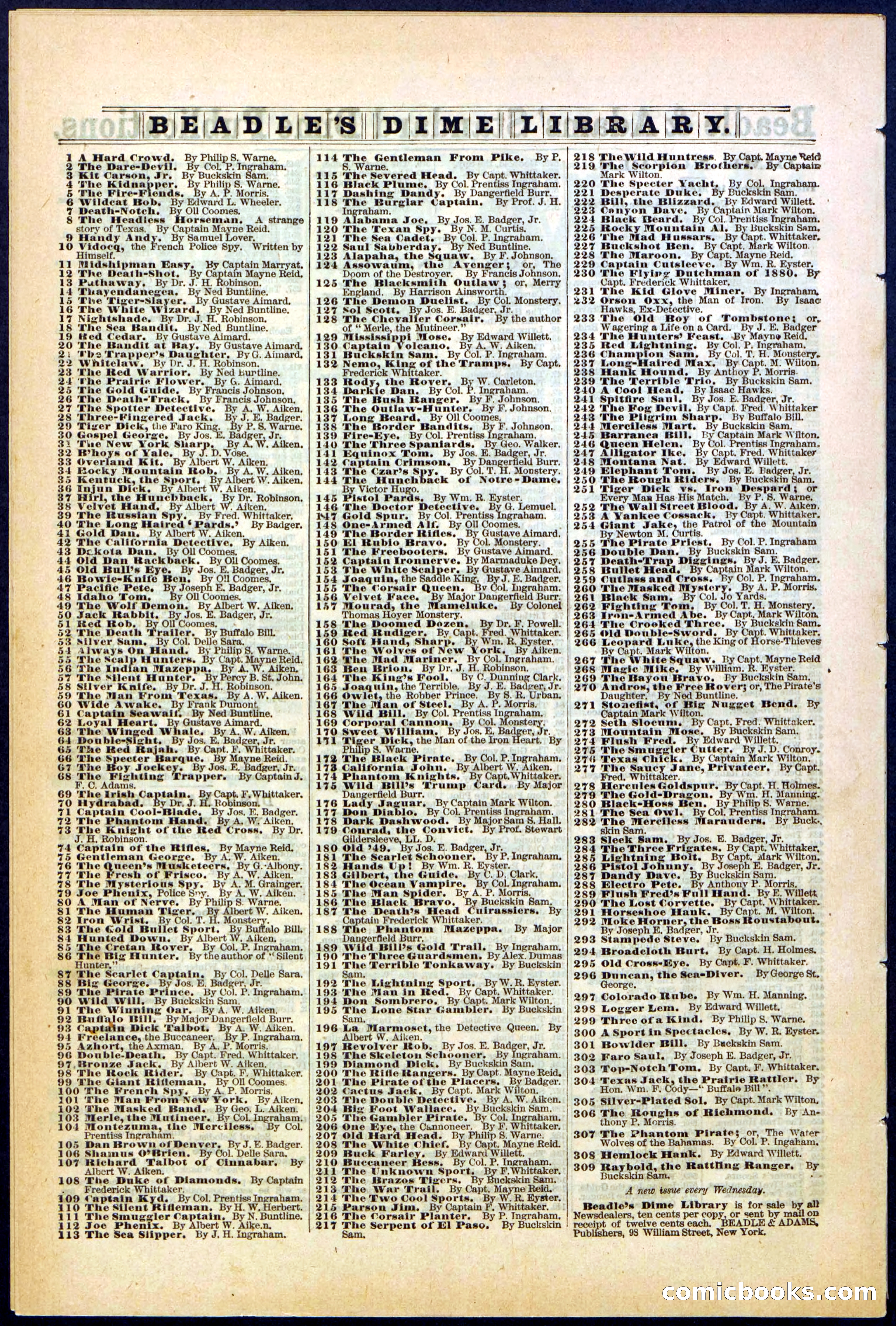 Beadle's Dime Library No. 307 — page 32 of 32