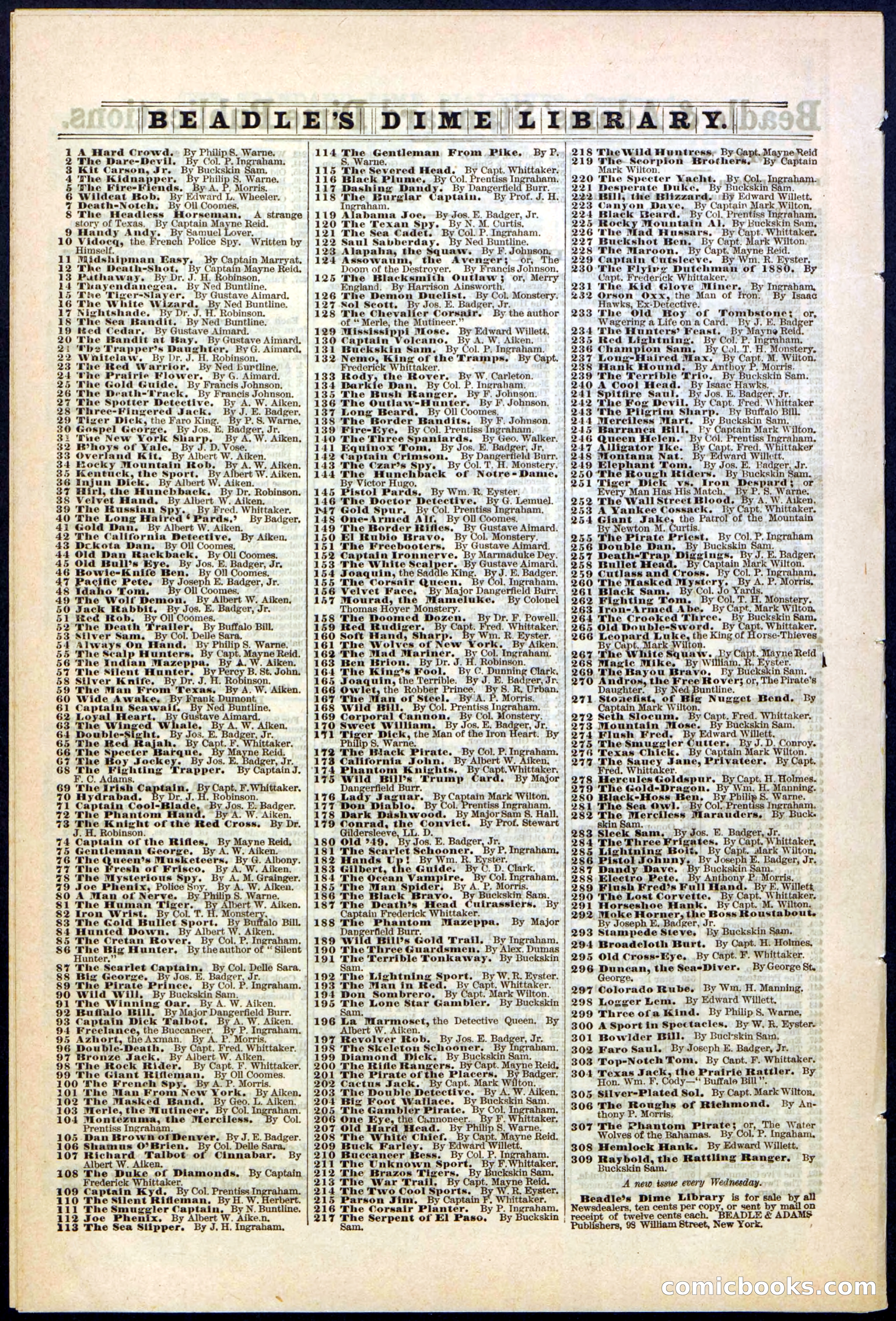 Beadle's New York Dime Library No. 308 — page 32 of 32