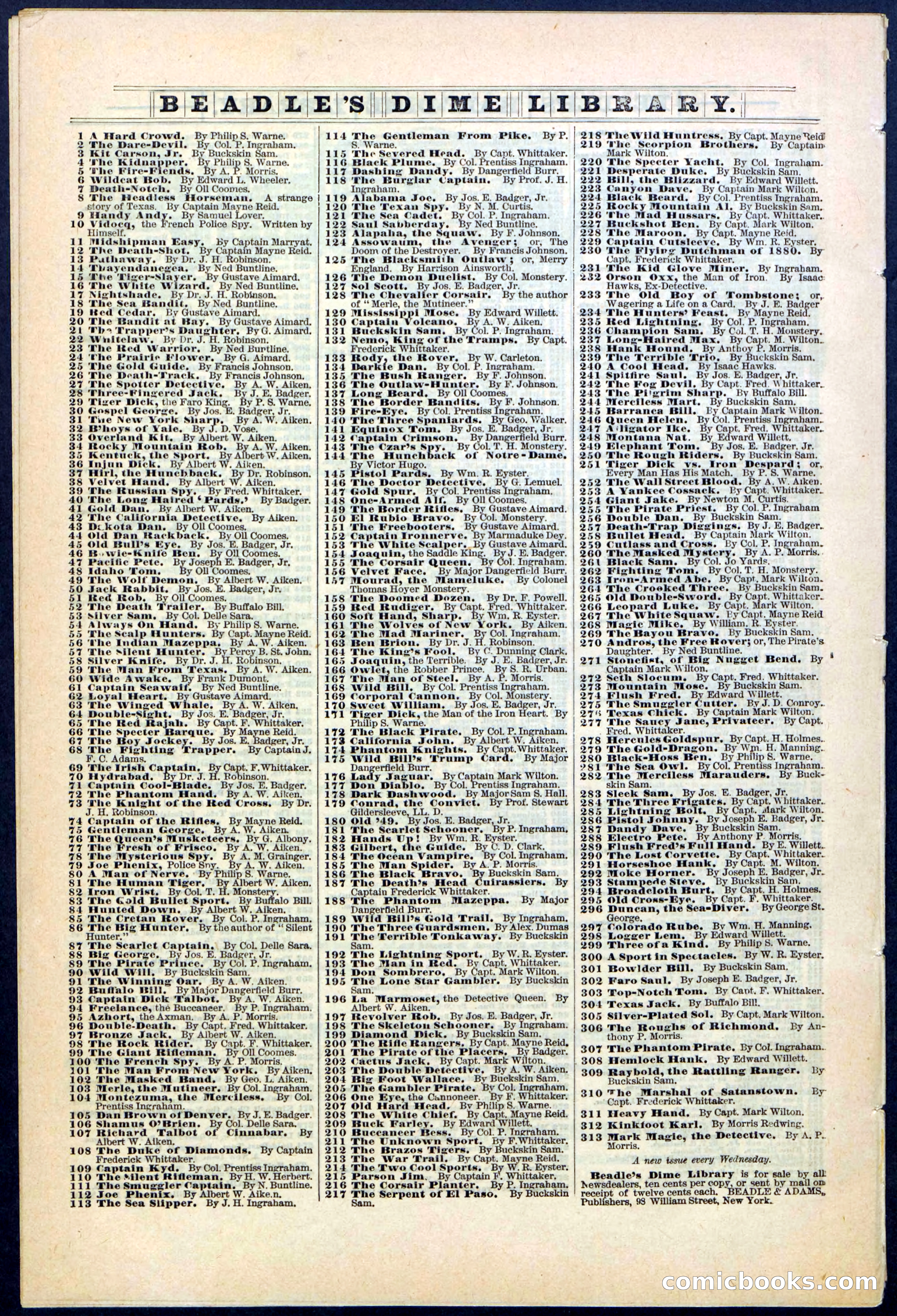 Beadle's Dime Library No. 309 — page 32 of 32