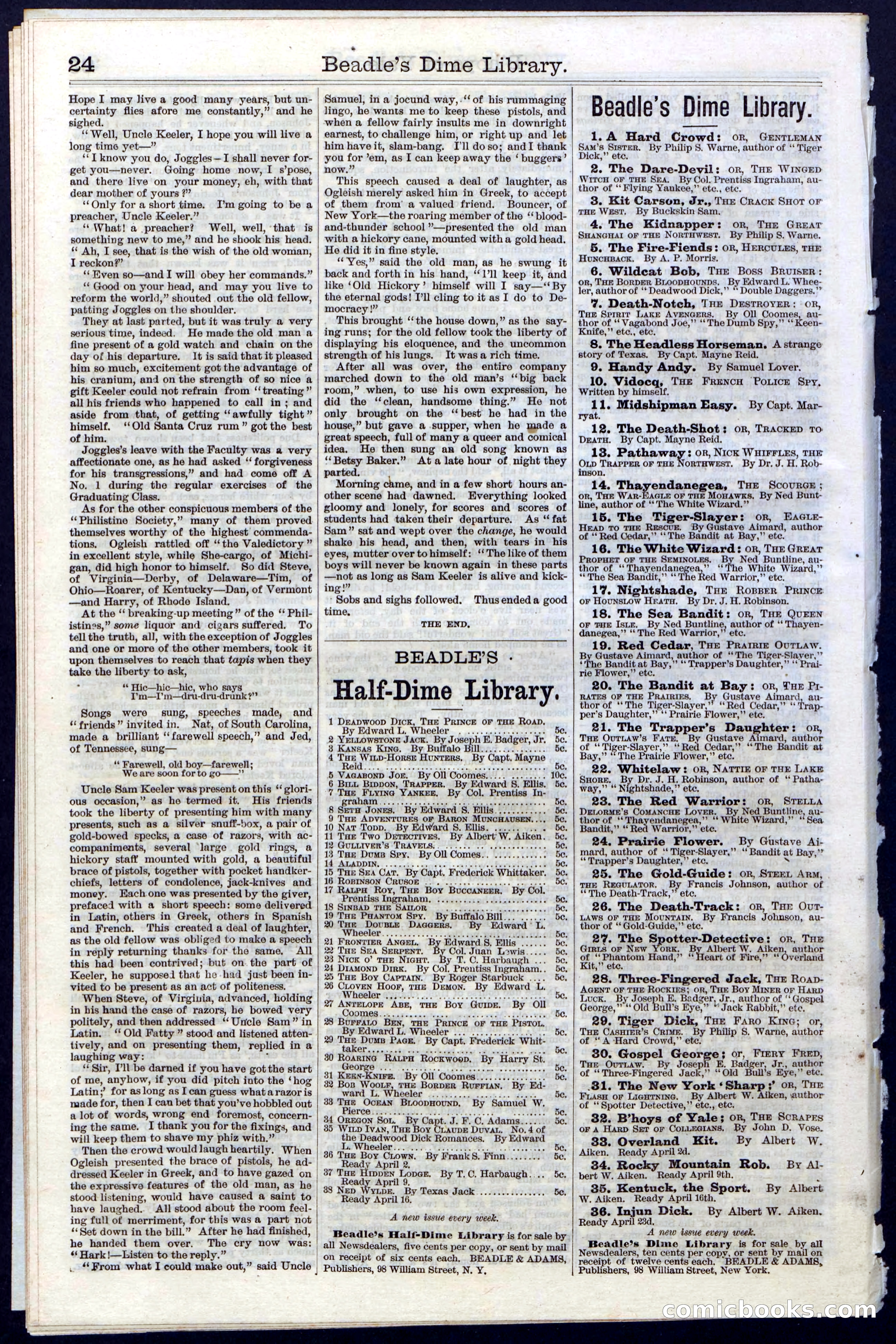 Beadle's New York Dime Library No. 32 — page 24 of 24