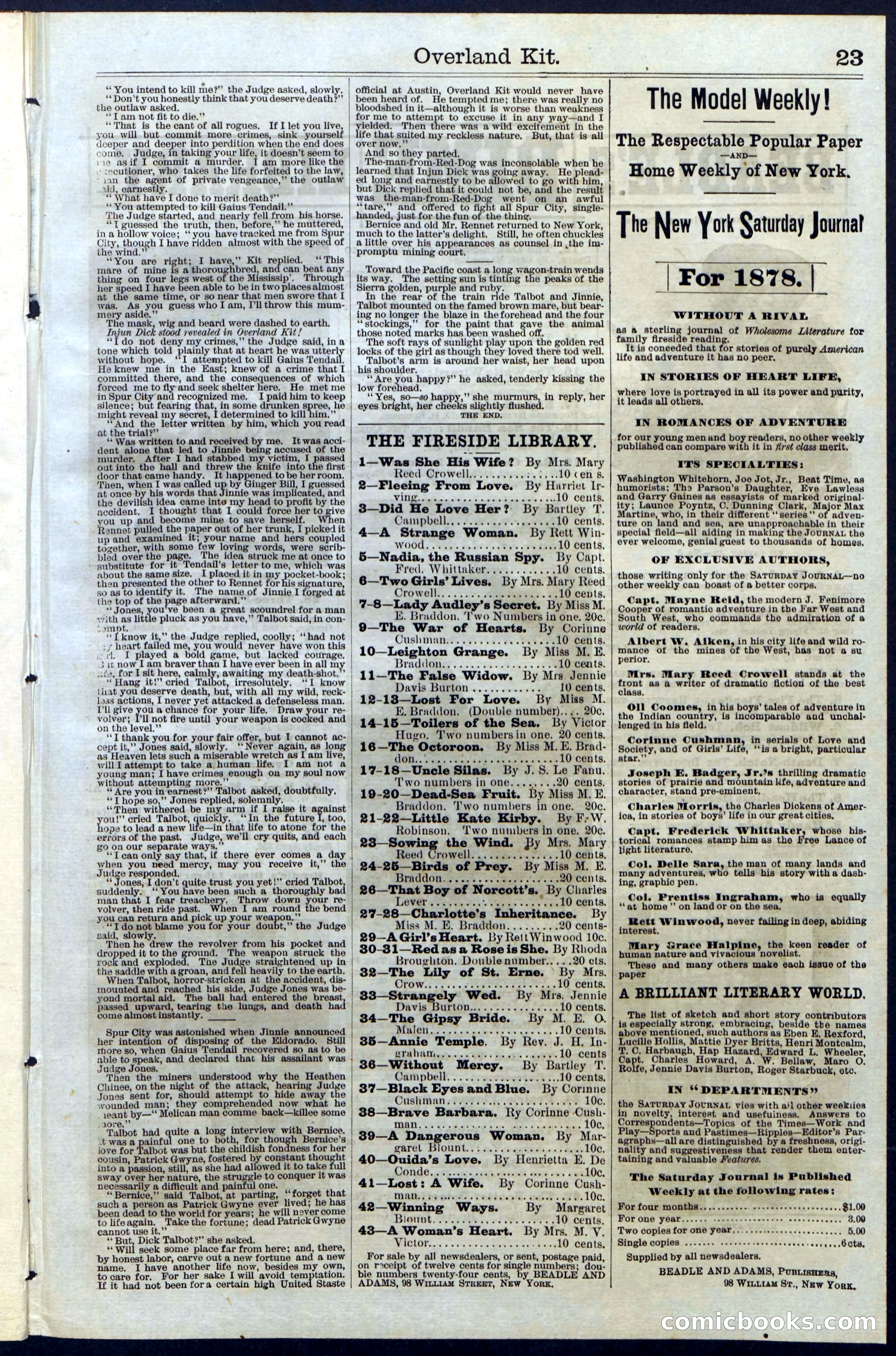 Beadle's Dime Library, Vol. III, No. 33 — page 23 of 24