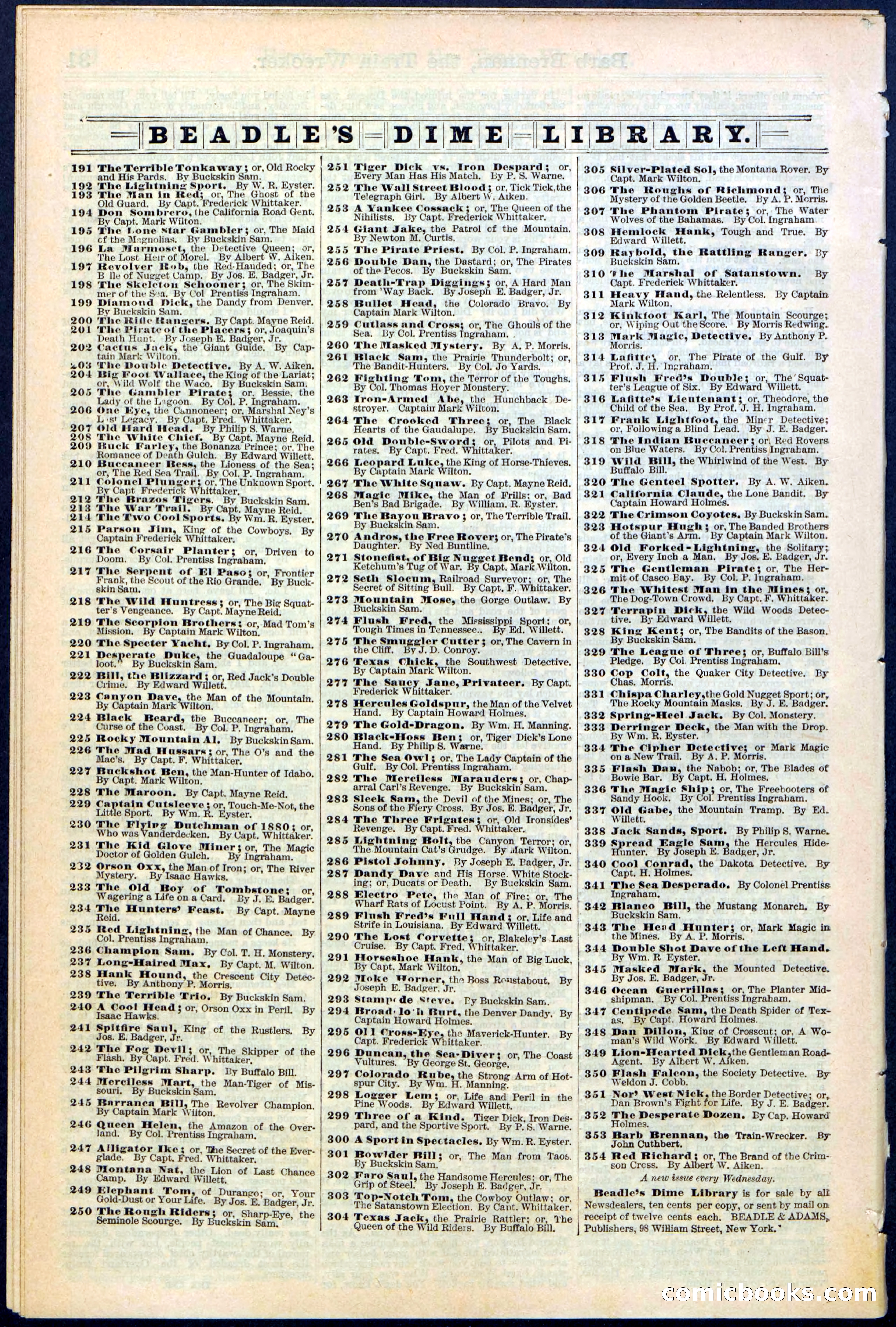 Beadle's New York Dime Library No. 353 — page 32 of 32