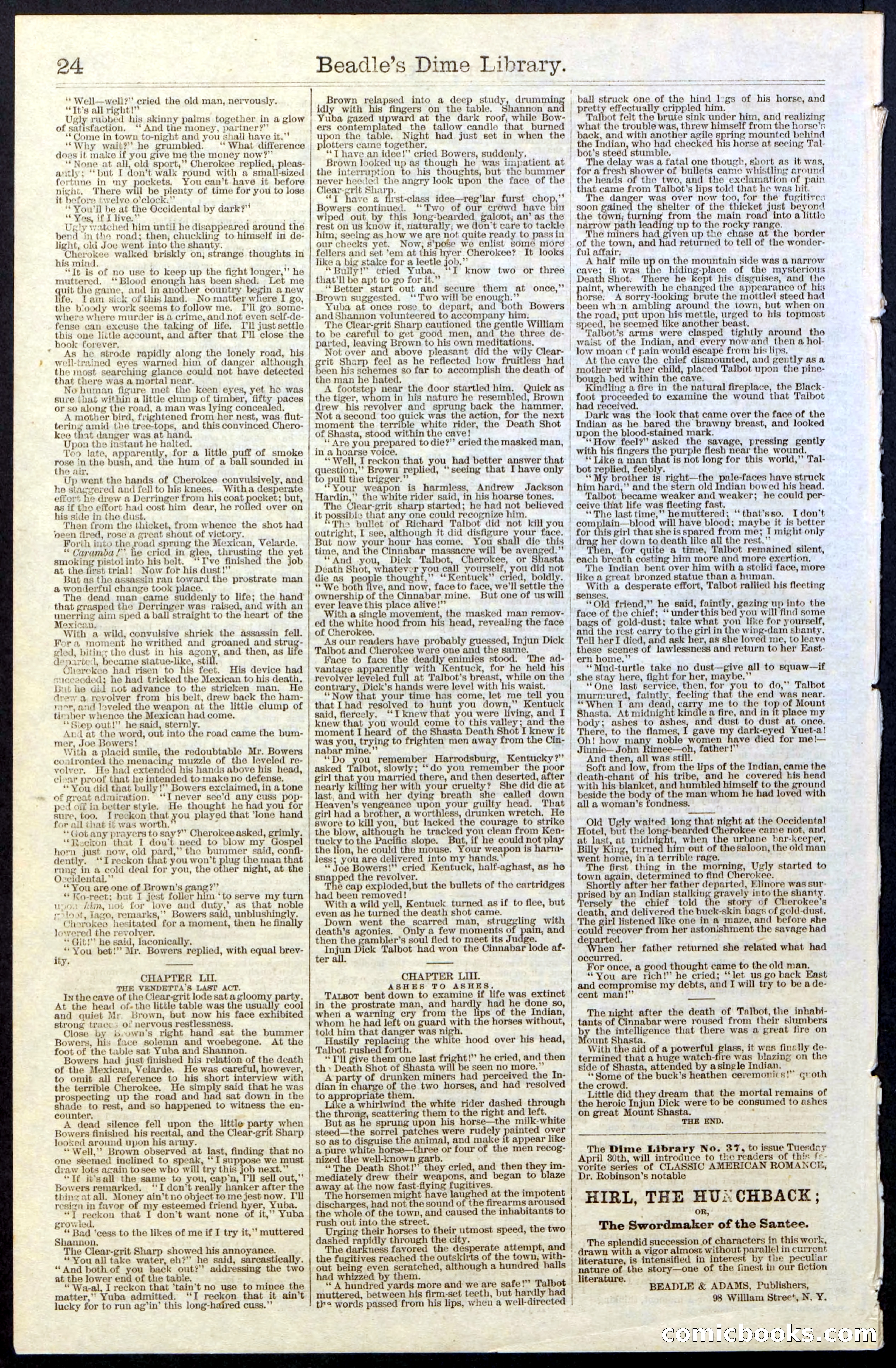 Beadle's New York Dime Library, No. 36 — page 24 of 24