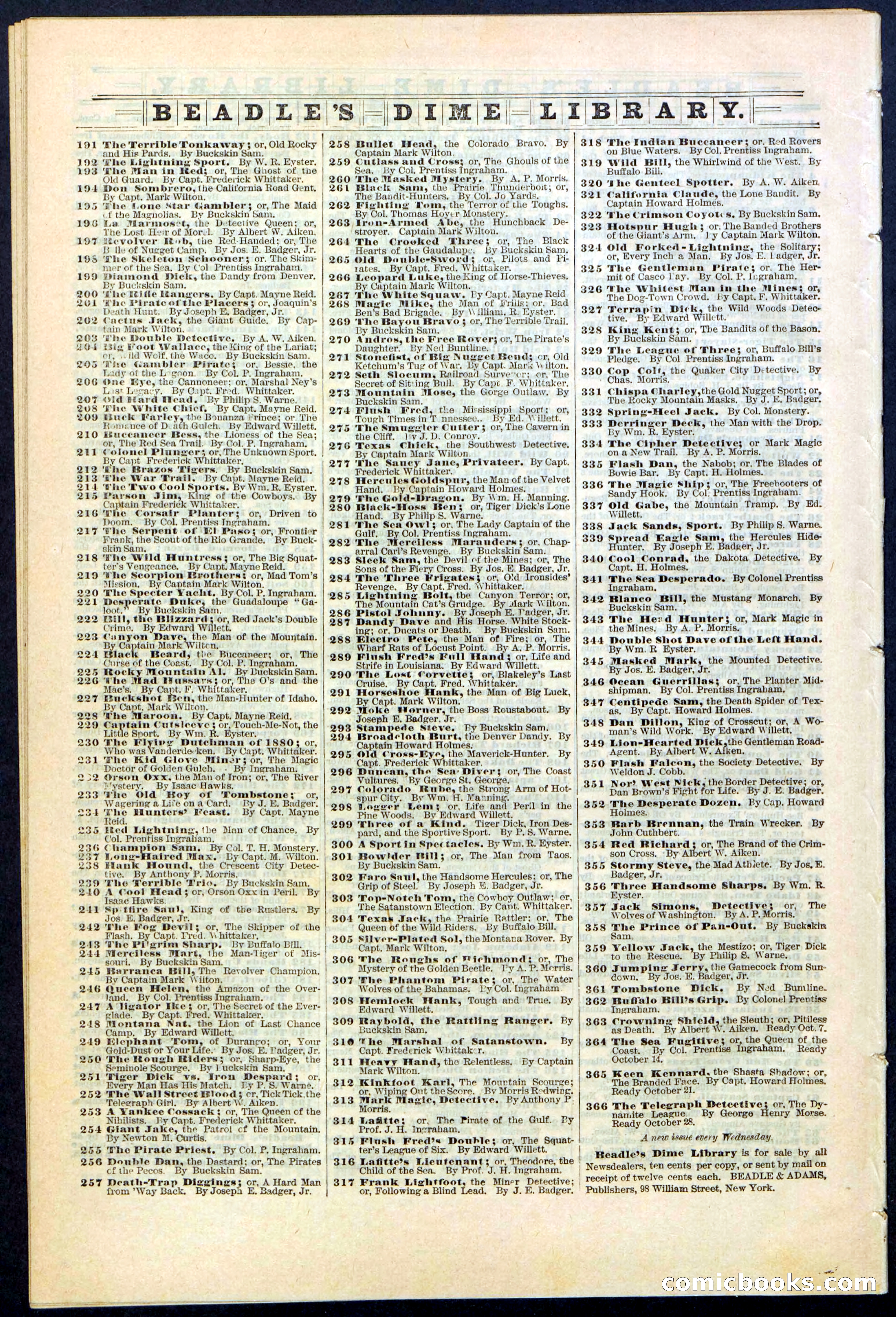 Beadle's New York Dime Library No. 363 — page 32 of 32