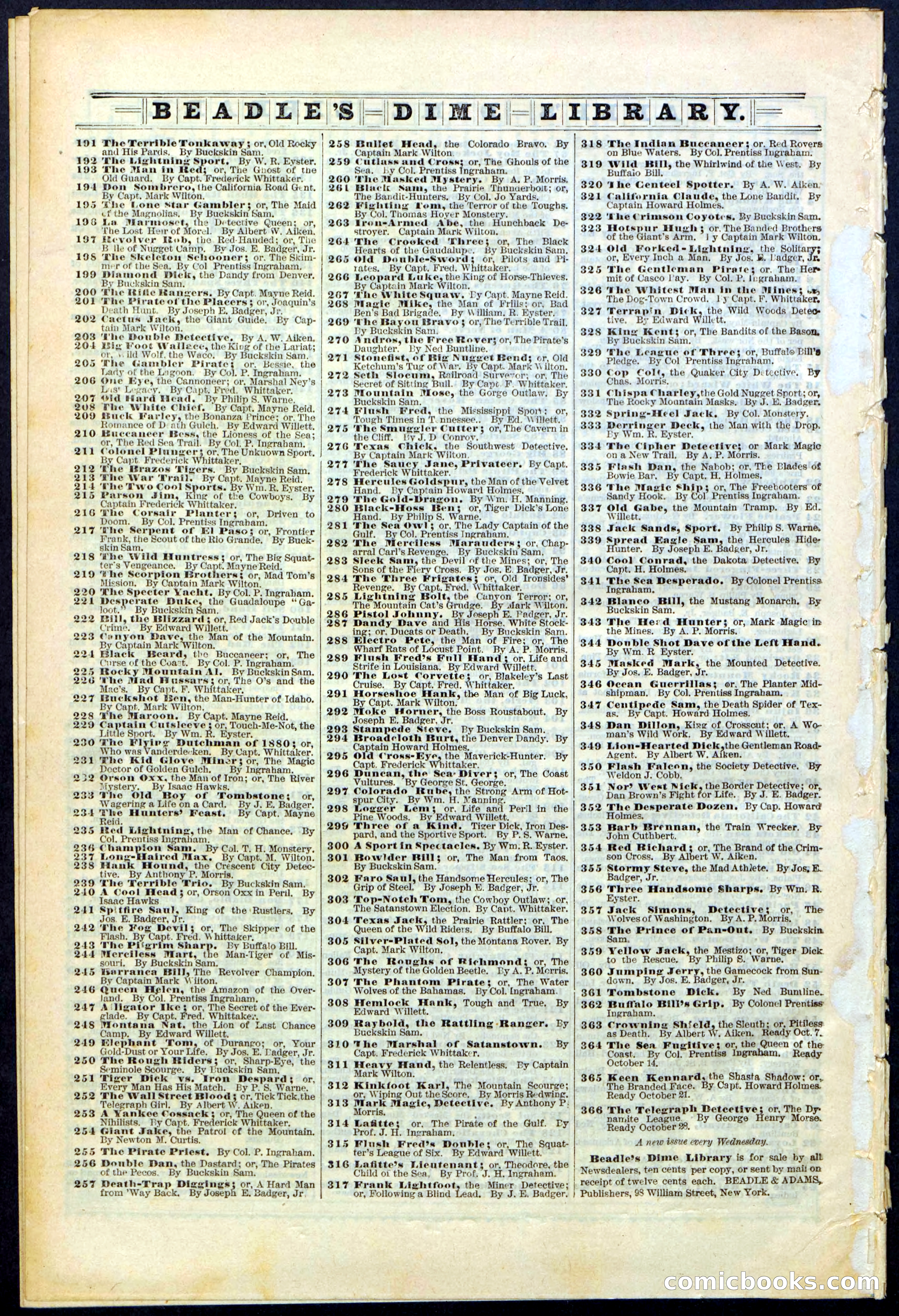 Beadle's Dime Library No. 364 — page 32 of 32