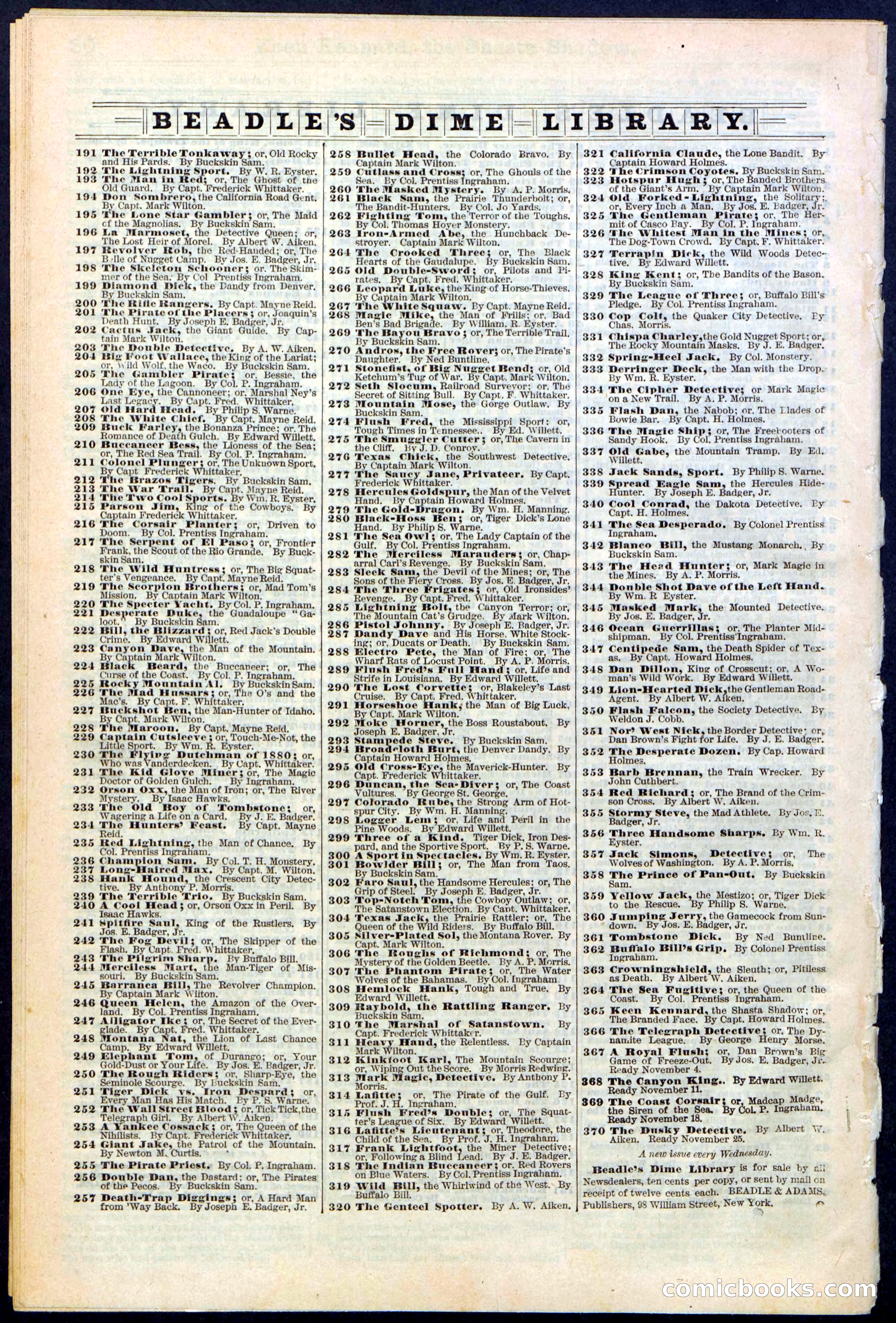 Beadle's New York Dime Library No. 365 — page 32 of 32