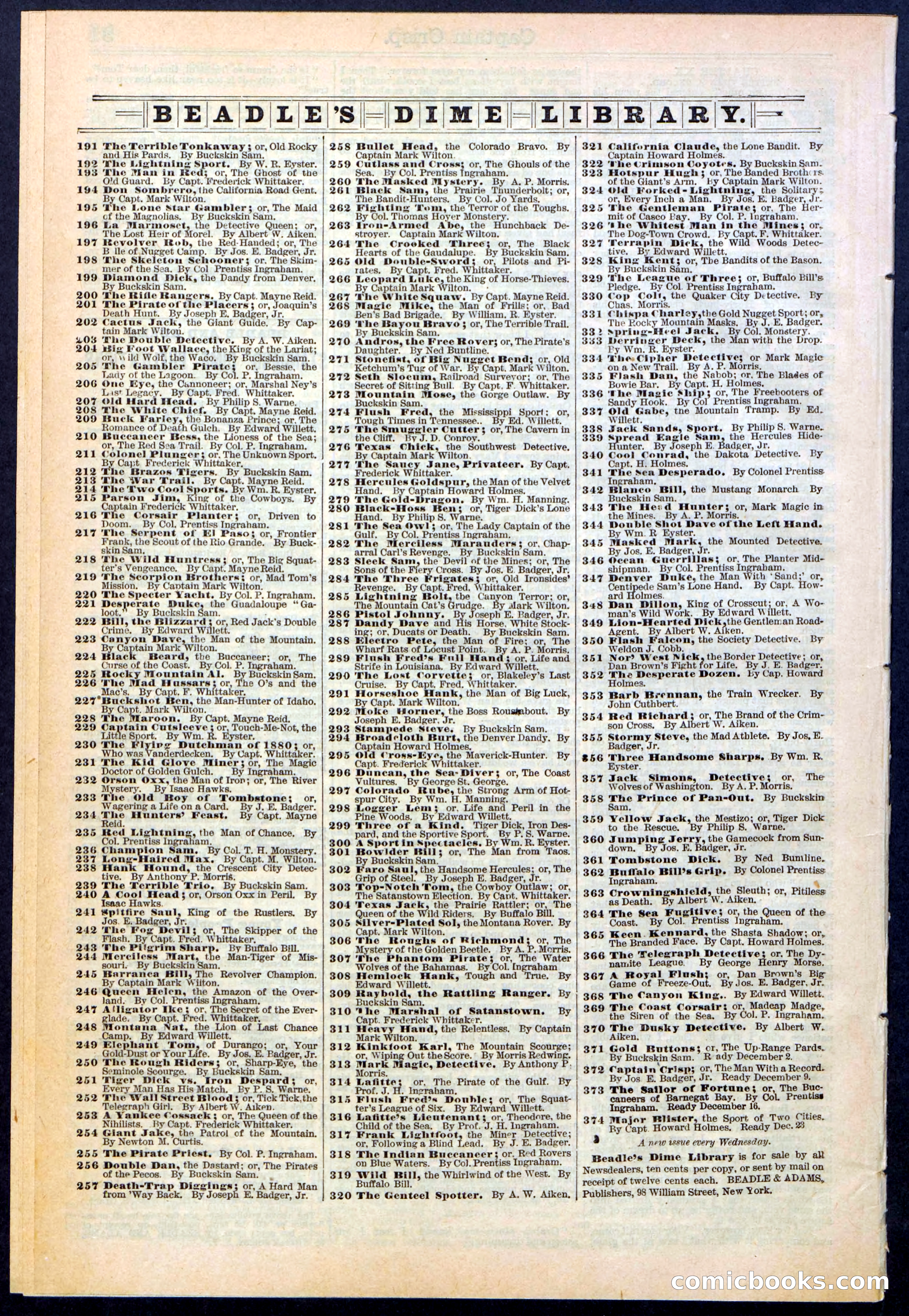 Beadle's Dime Library No. 372 — page 32 of 32