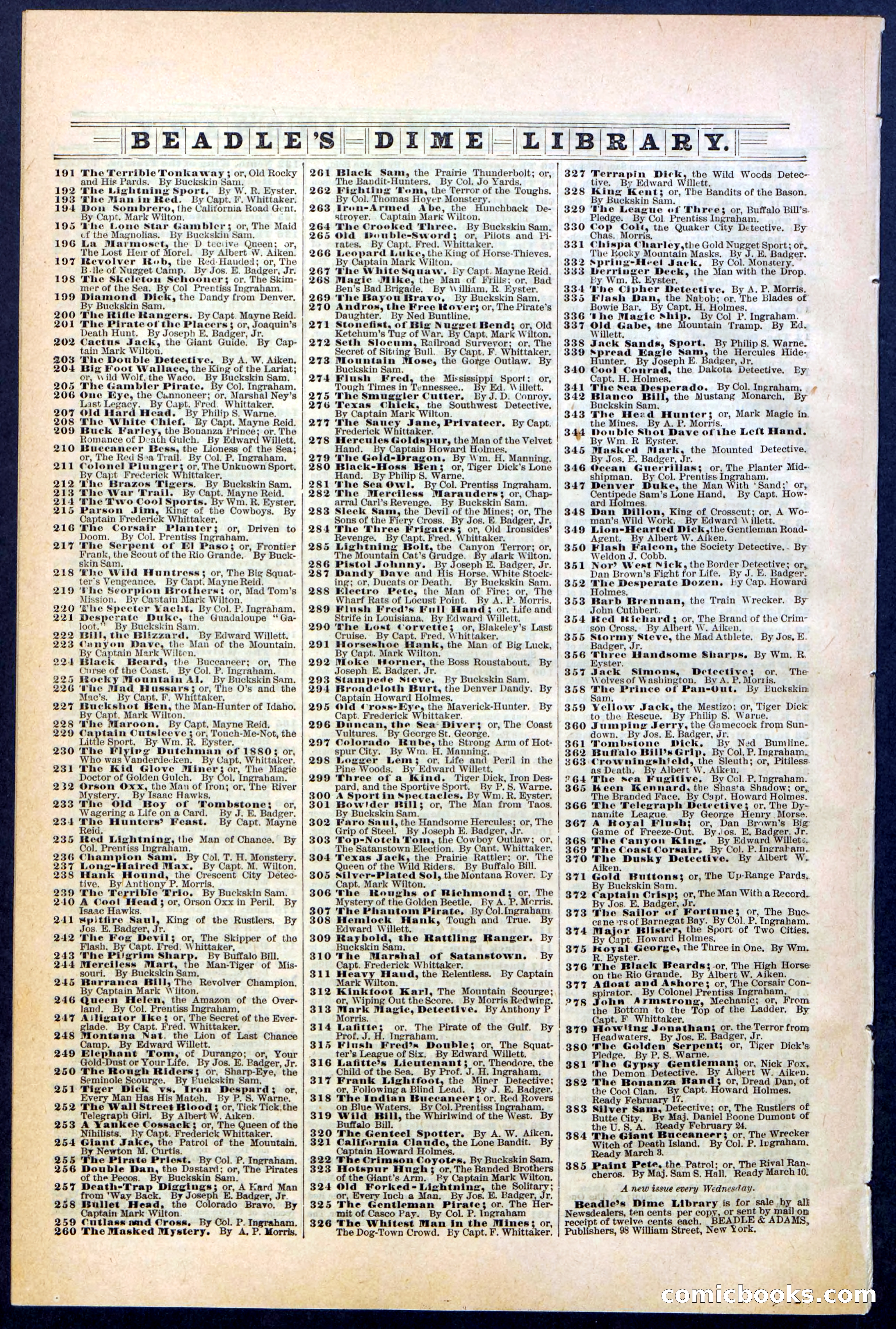 Beadle's New York Dime Library No. 373 — page 32 of 32