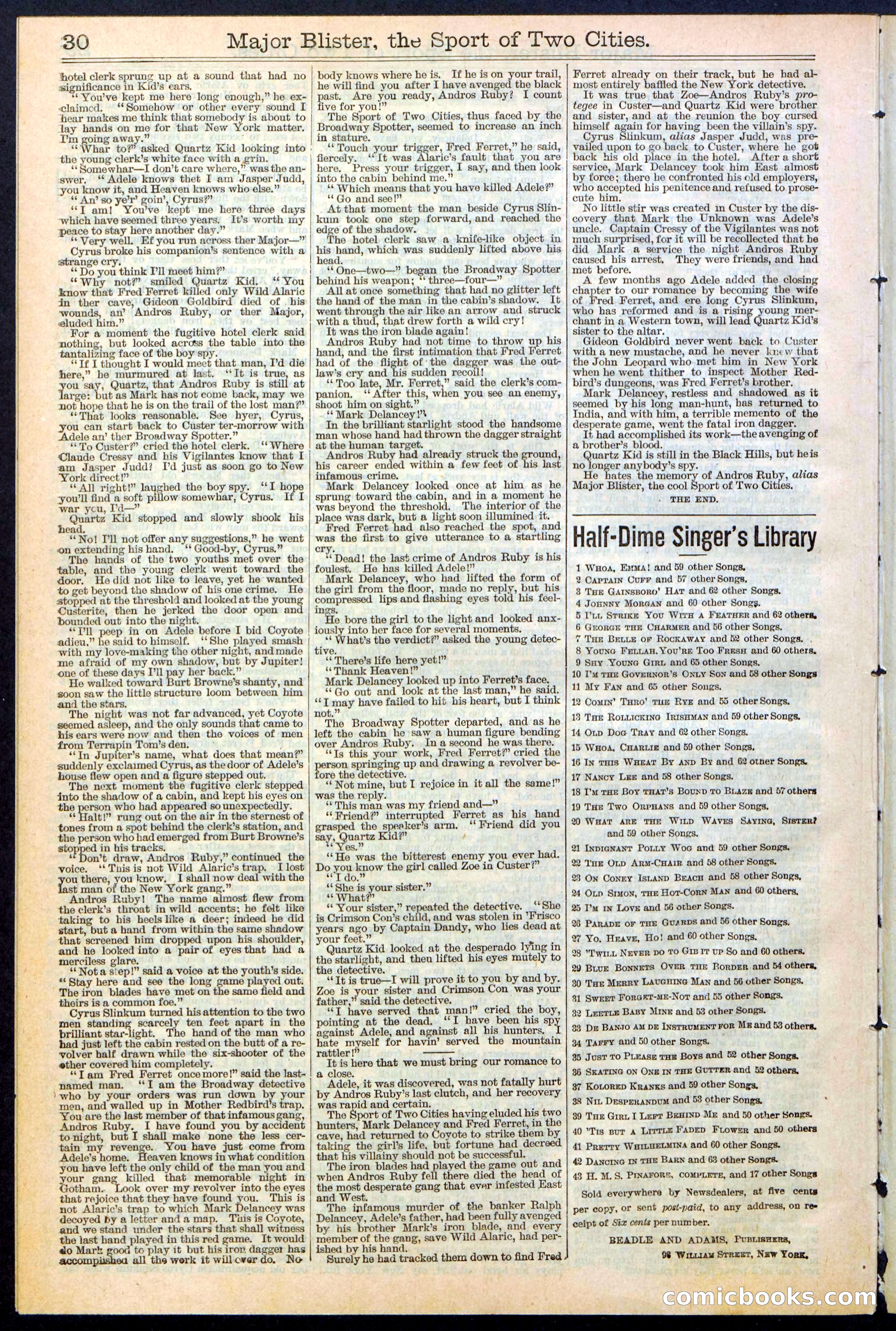 Beadle's New York Dime Library, No. 374 — page 30 of 32
