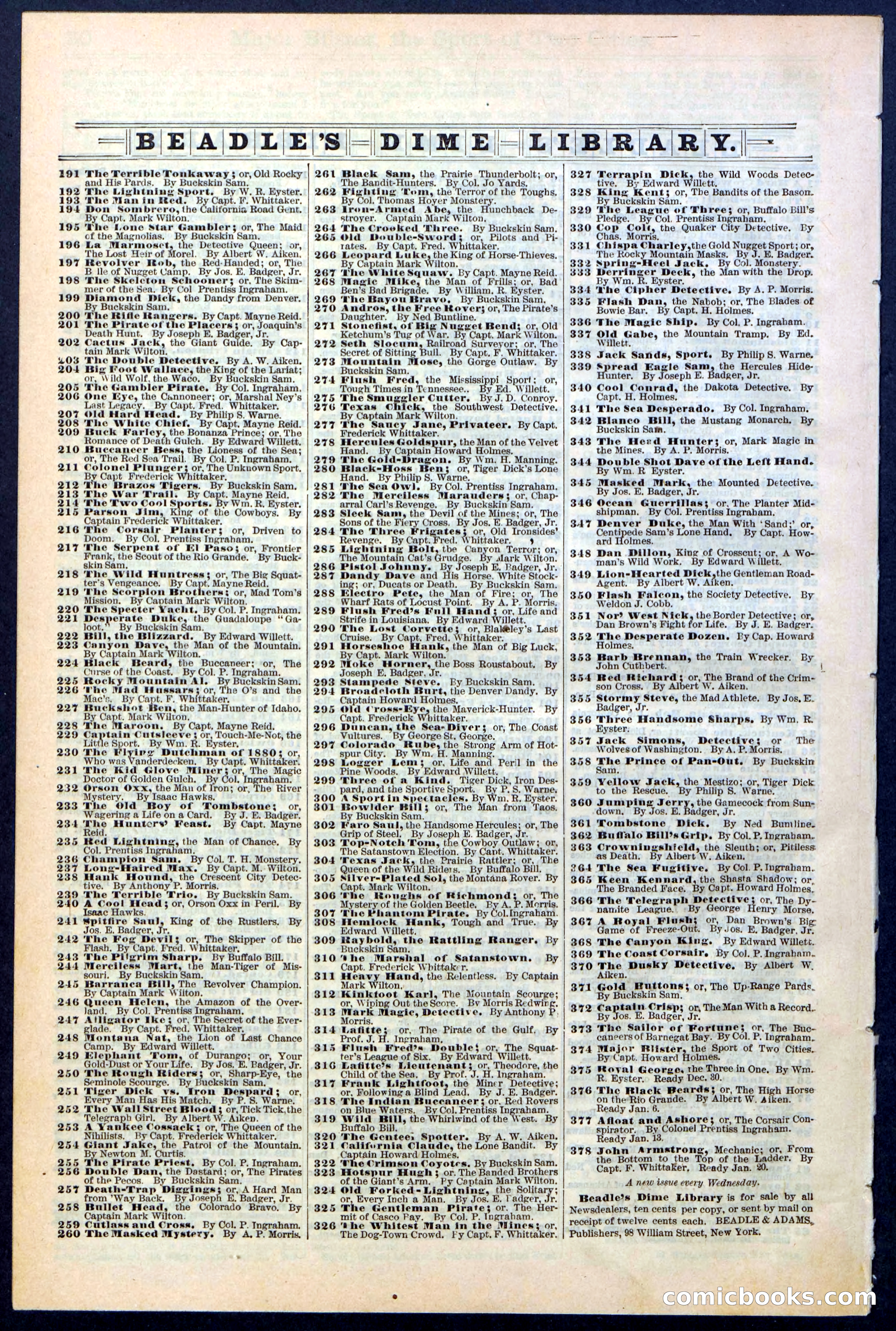Beadle's New York Dime Library, No. 374 — page 32 of 32