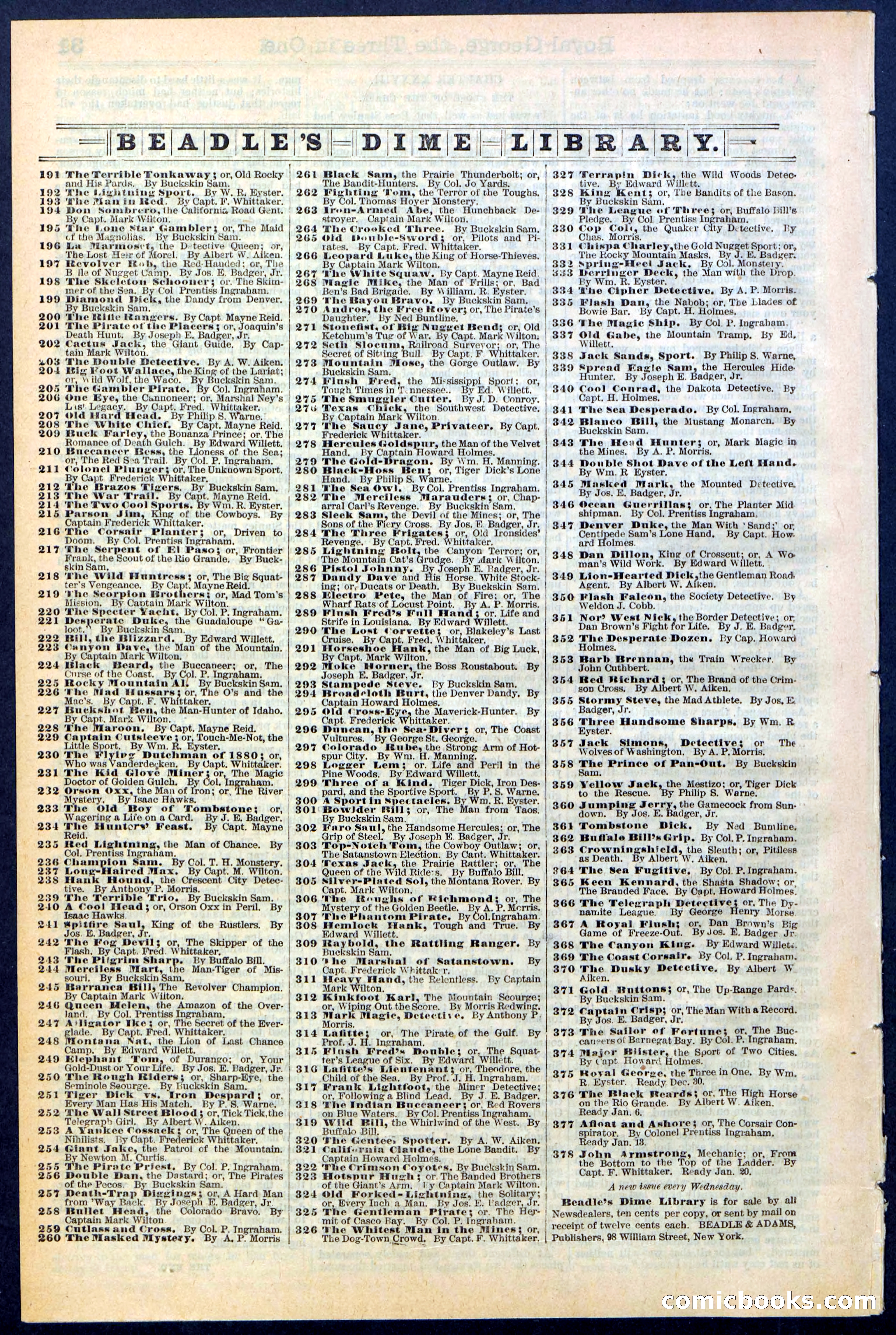 Beadle's New York Dime Library, No. 375 — page 32 of 32