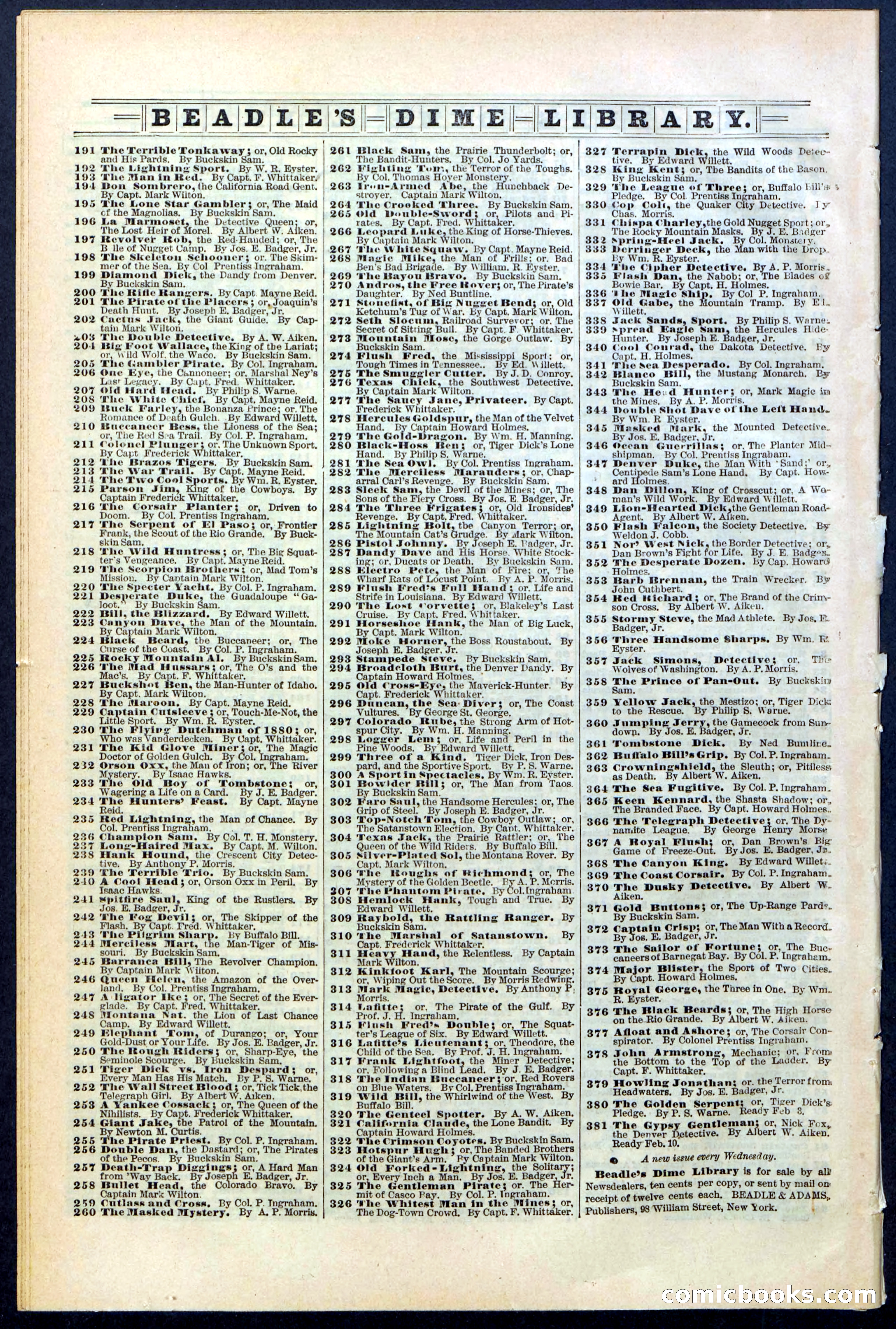 Beadle's New York Dime Library, No. 378 — page 32 of 32