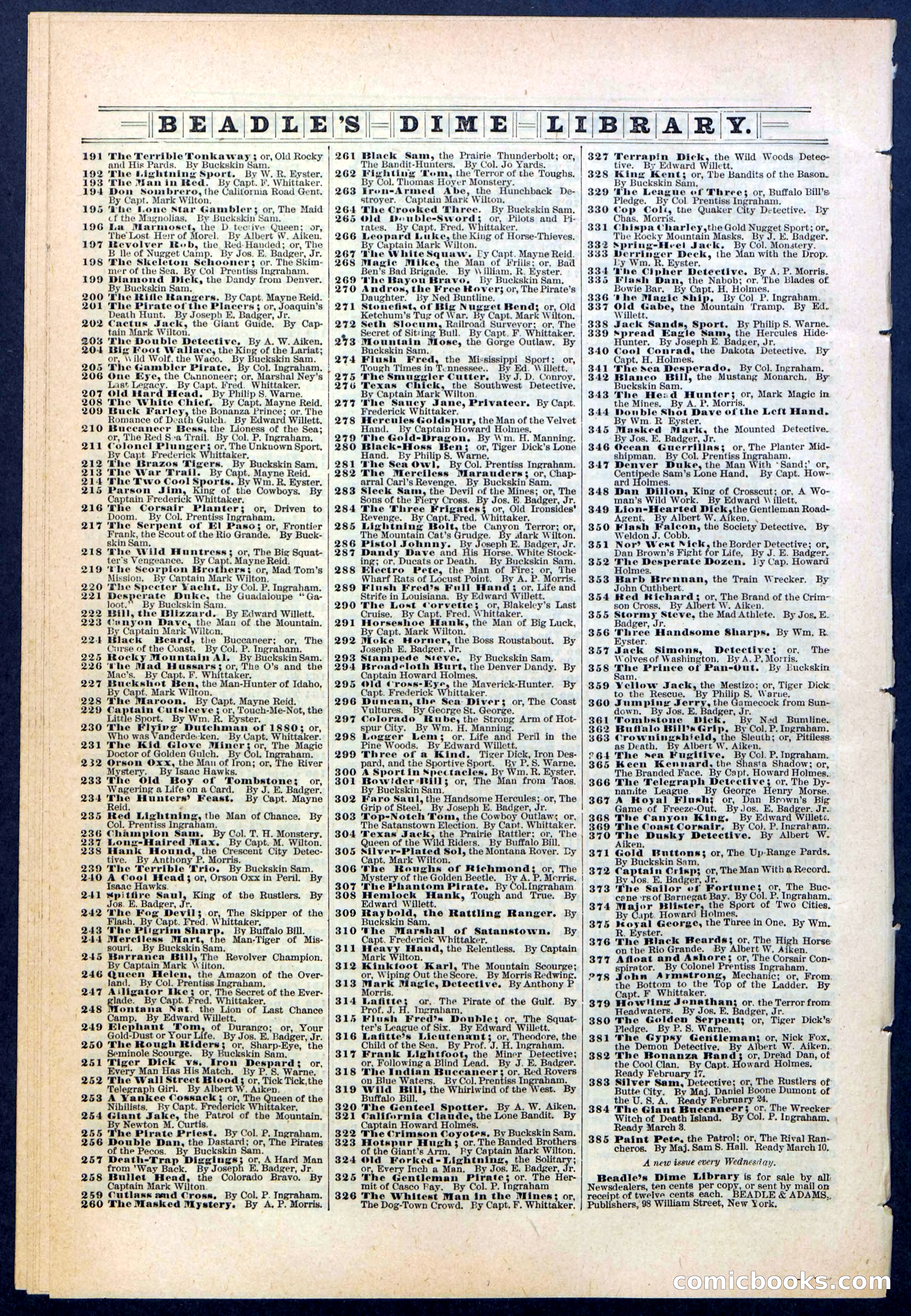 Beadle's New York Dime Library No. 380 — page 32 of 32