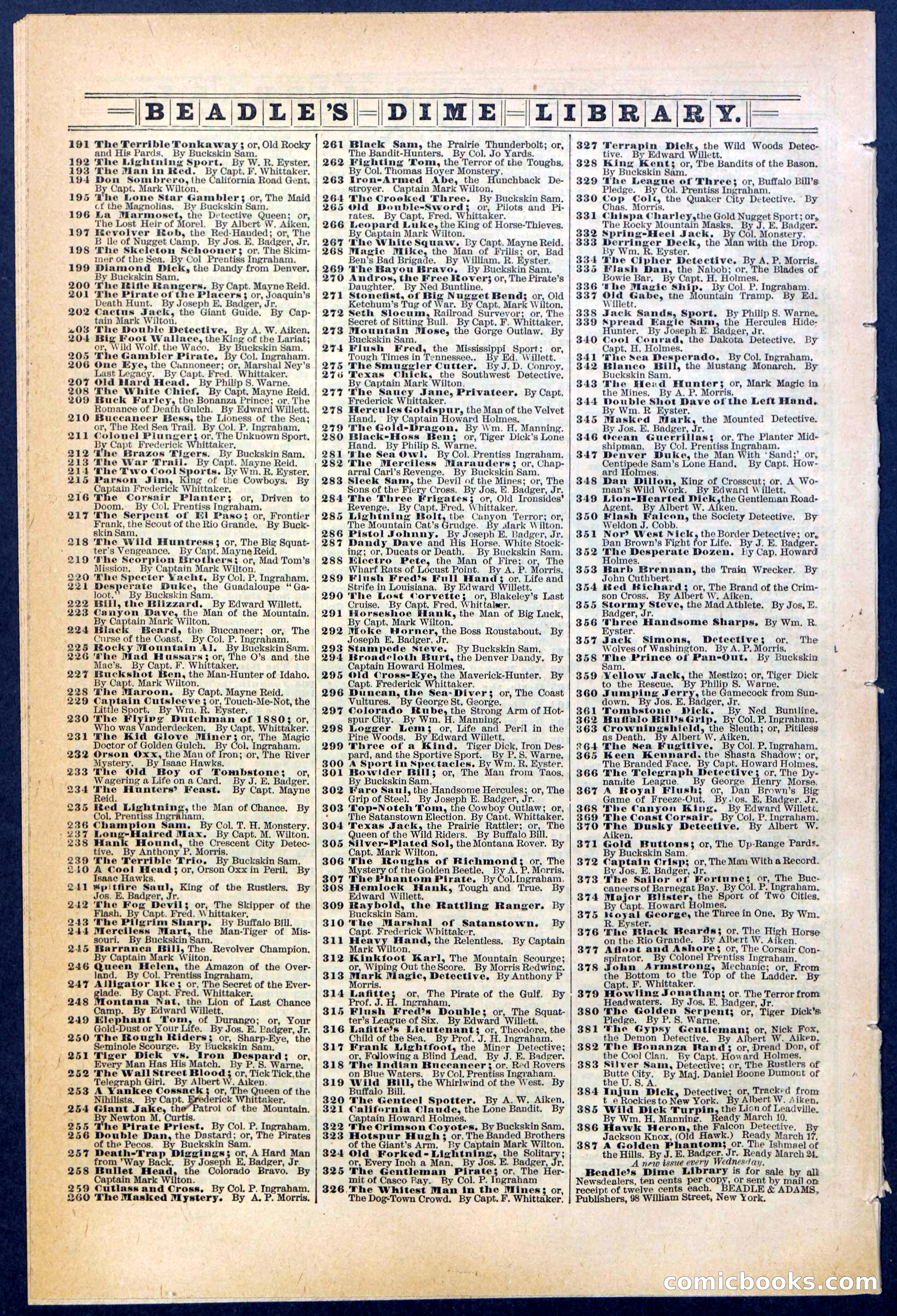 Beadle's New York Dime Library No. 383 — page 32 of 32