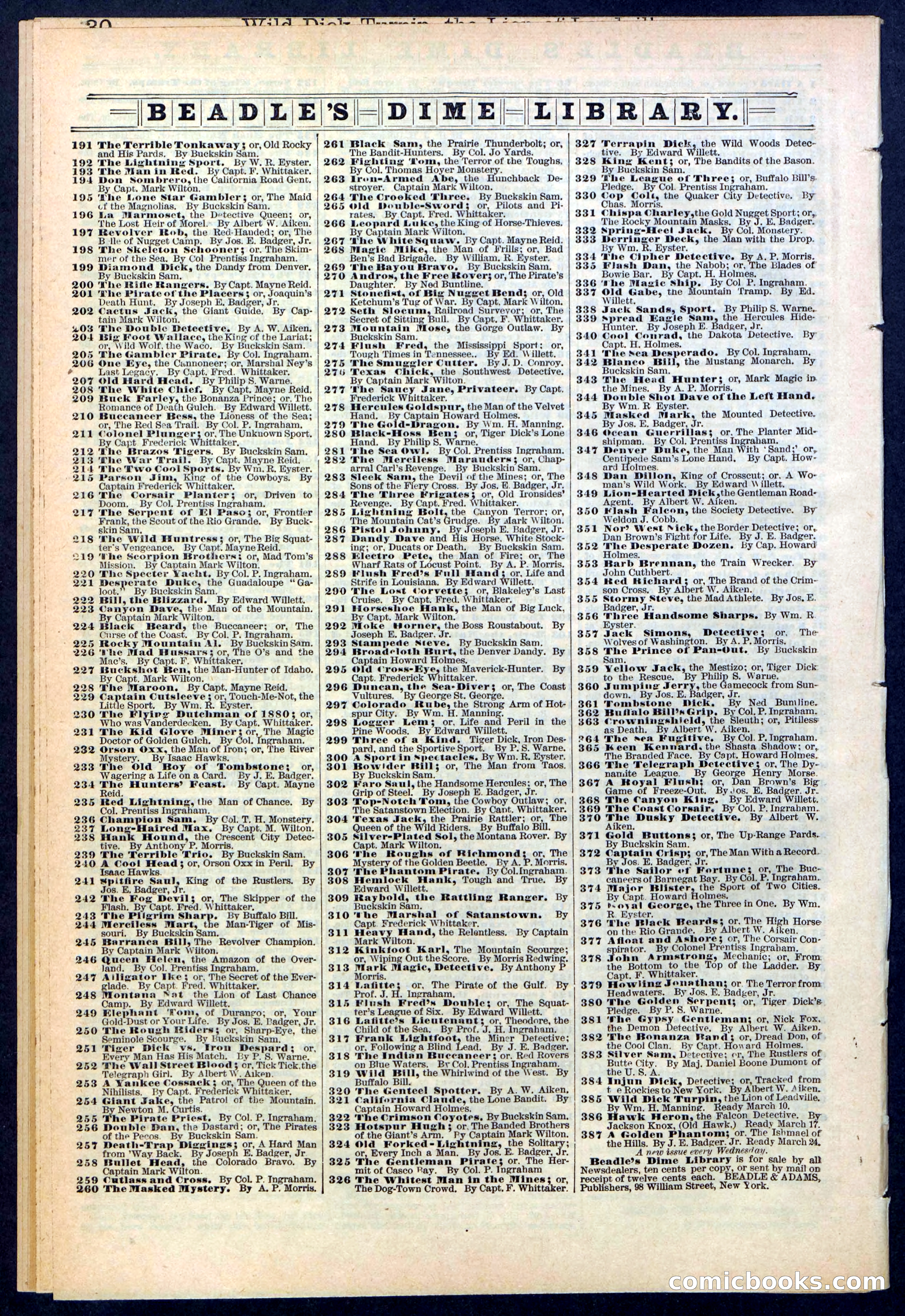 Beadle's New York Dime Library No. 385 — page 32 of 32