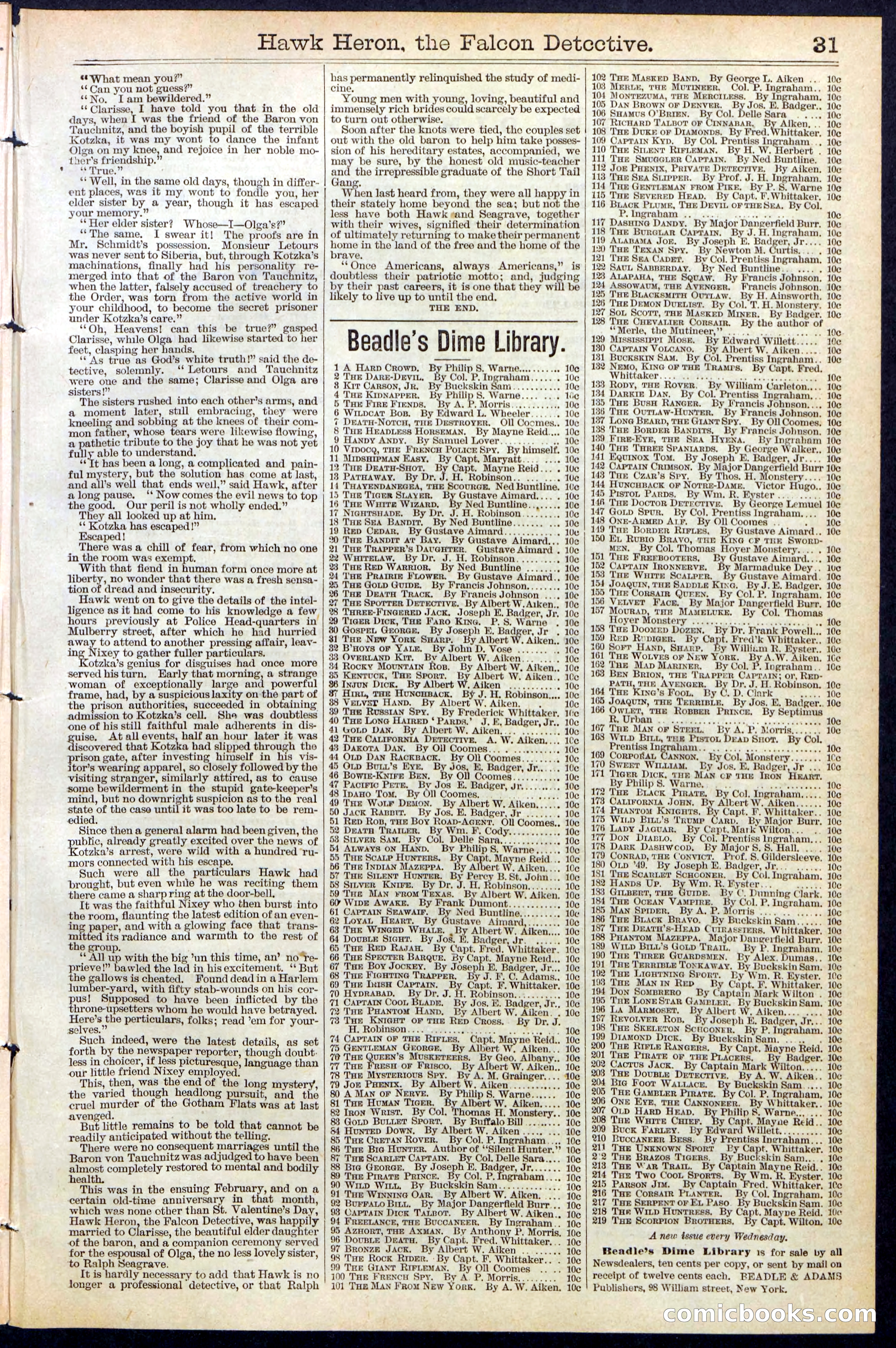 Beadle's Dime Library No. 386 — page 31 of 32