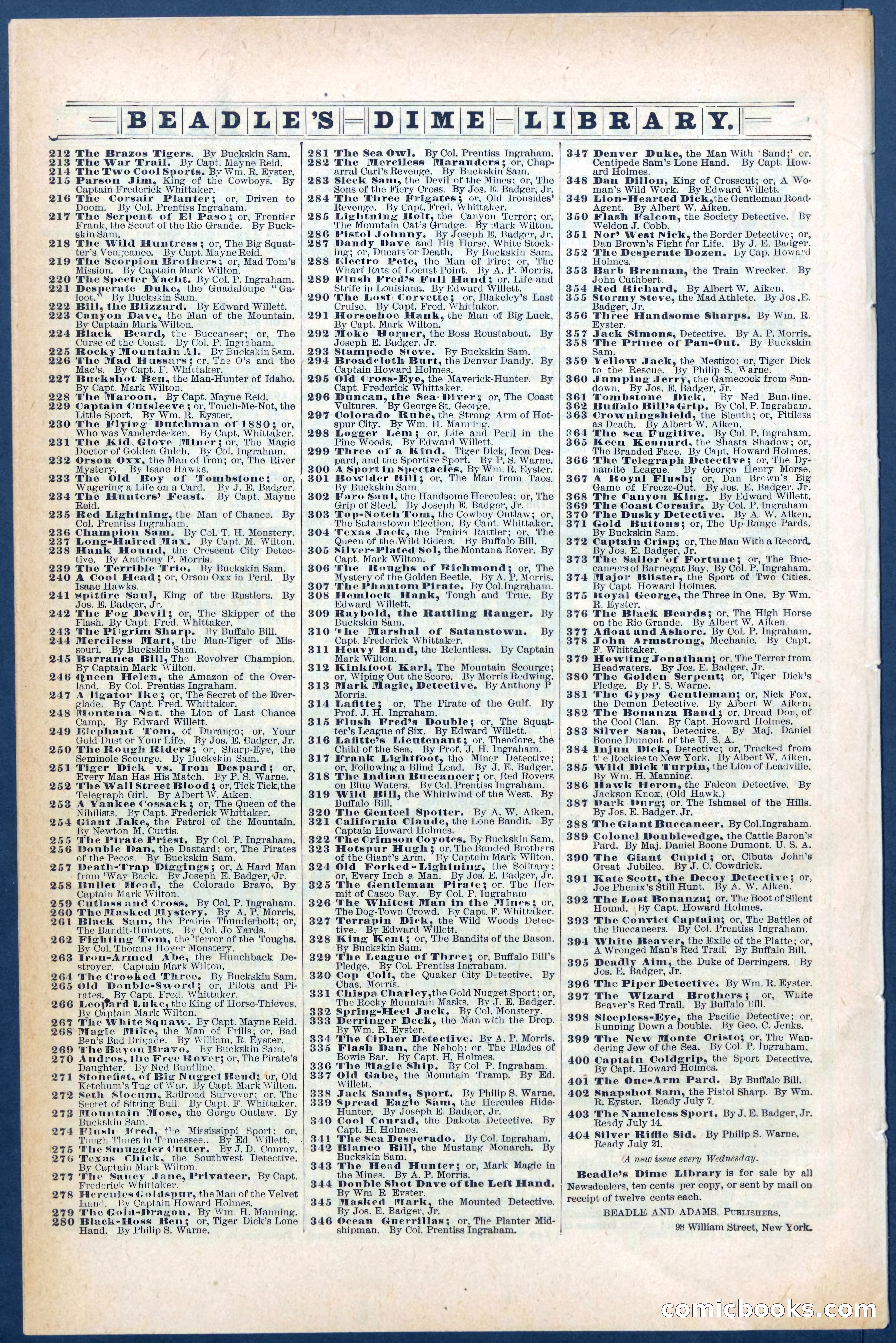 Beadle's Dime Library No. 399: The New Monte Cristo — page 32 of 32