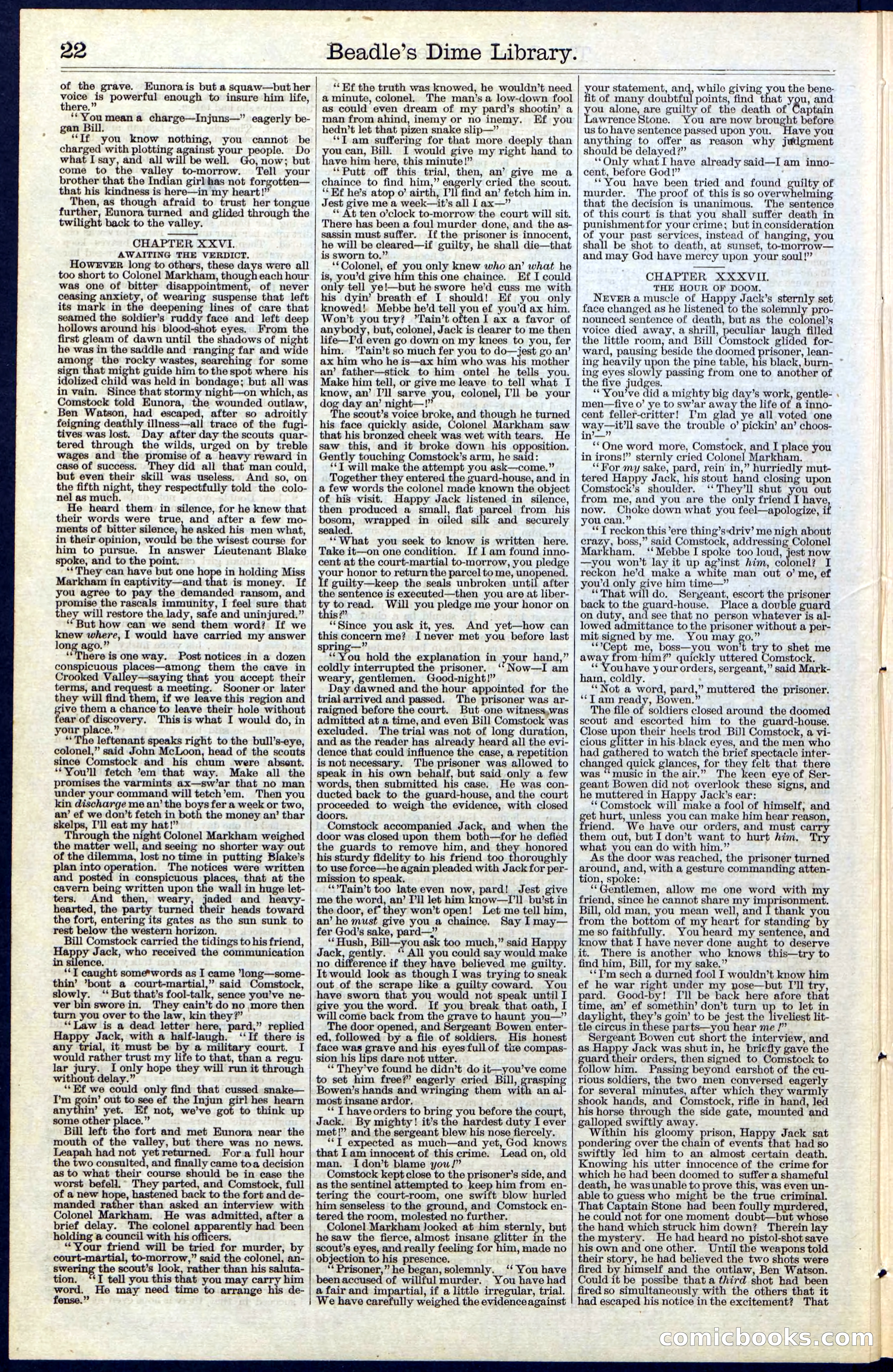 Beadle's New York Dime Library, No. 40 — page 22 of 32