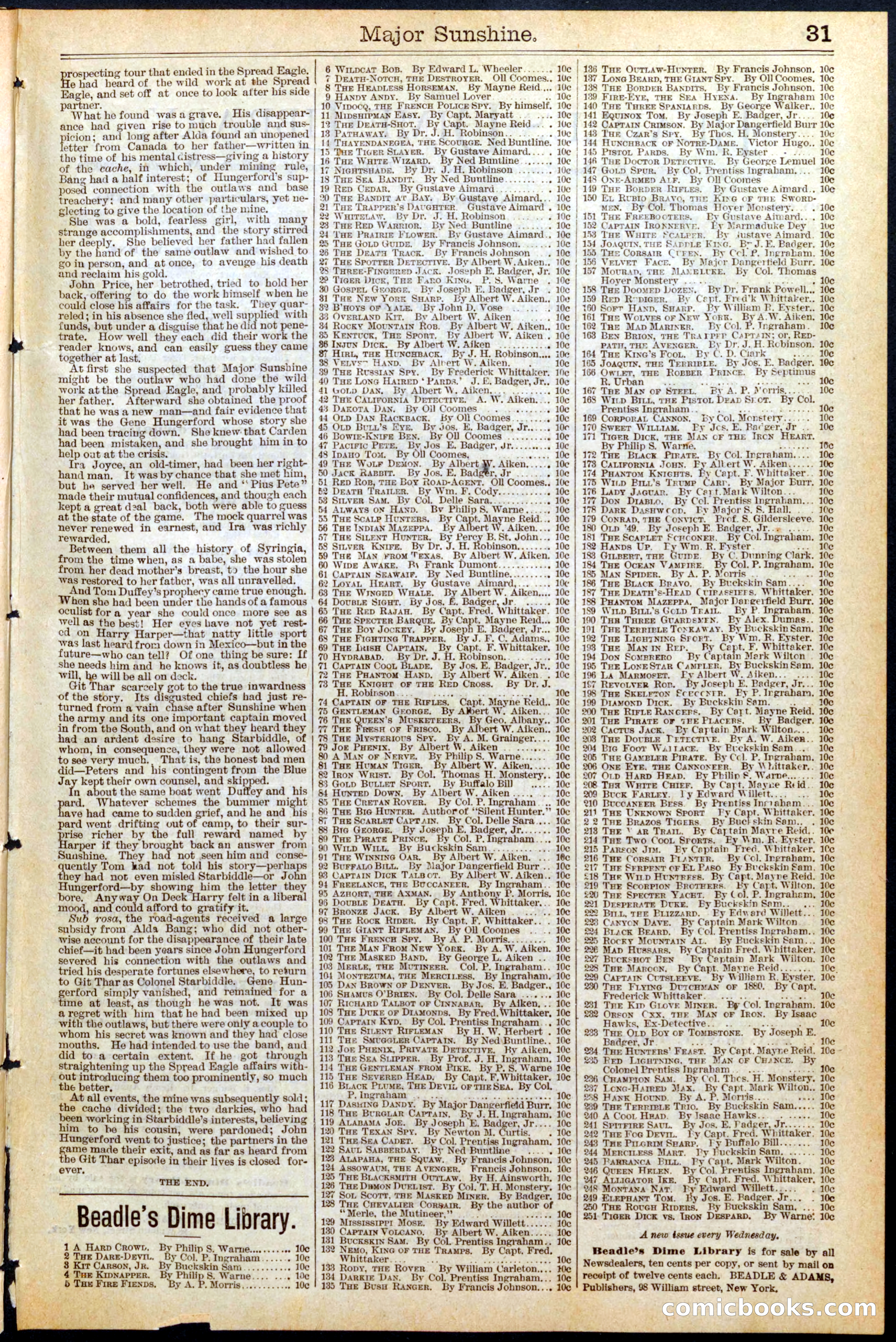 Beadle's New York Dime Library, No. 459 — page 31 of 32