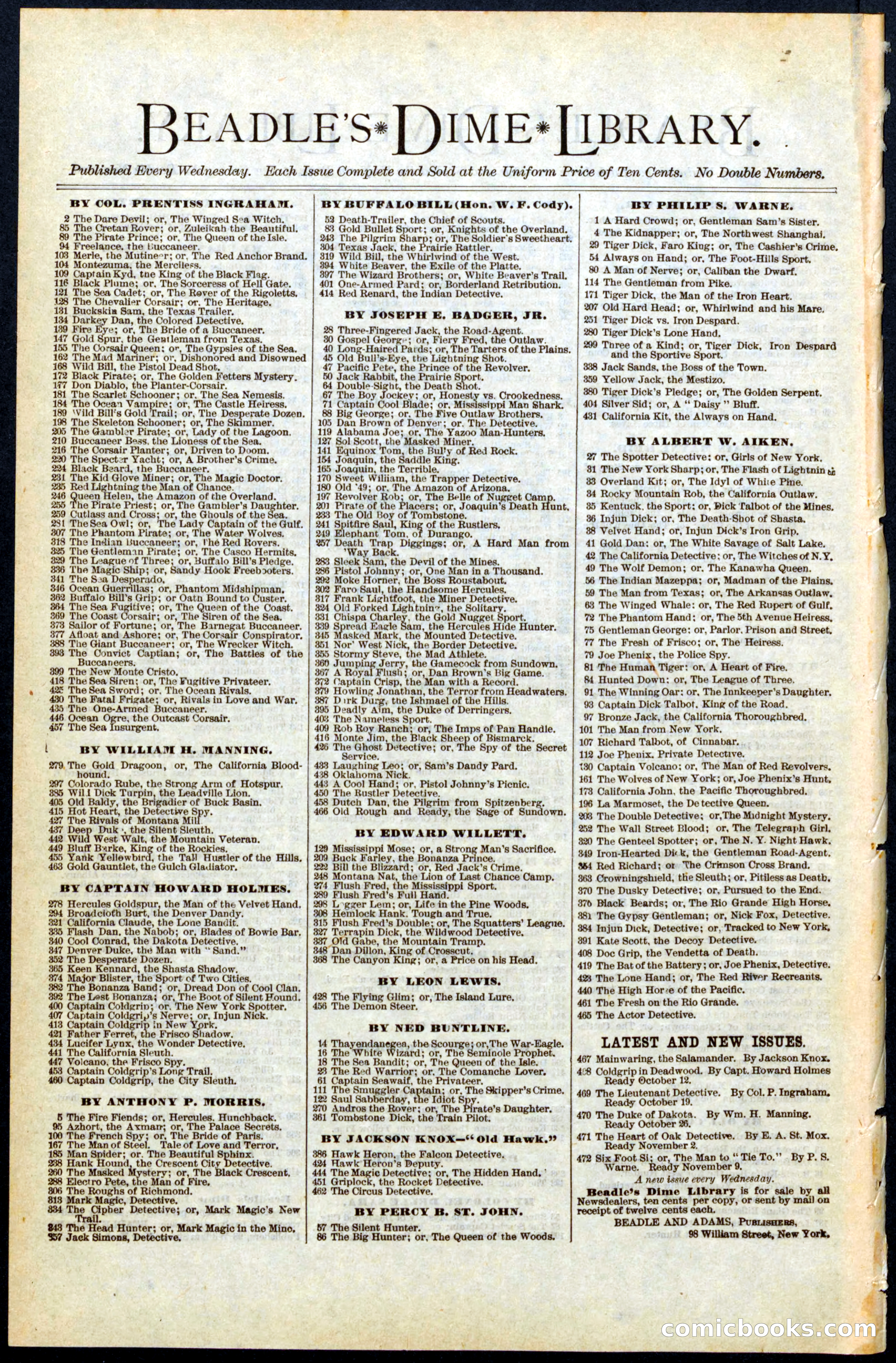 Beadle's New York Dime Library, No. 469 — page 32 of 32