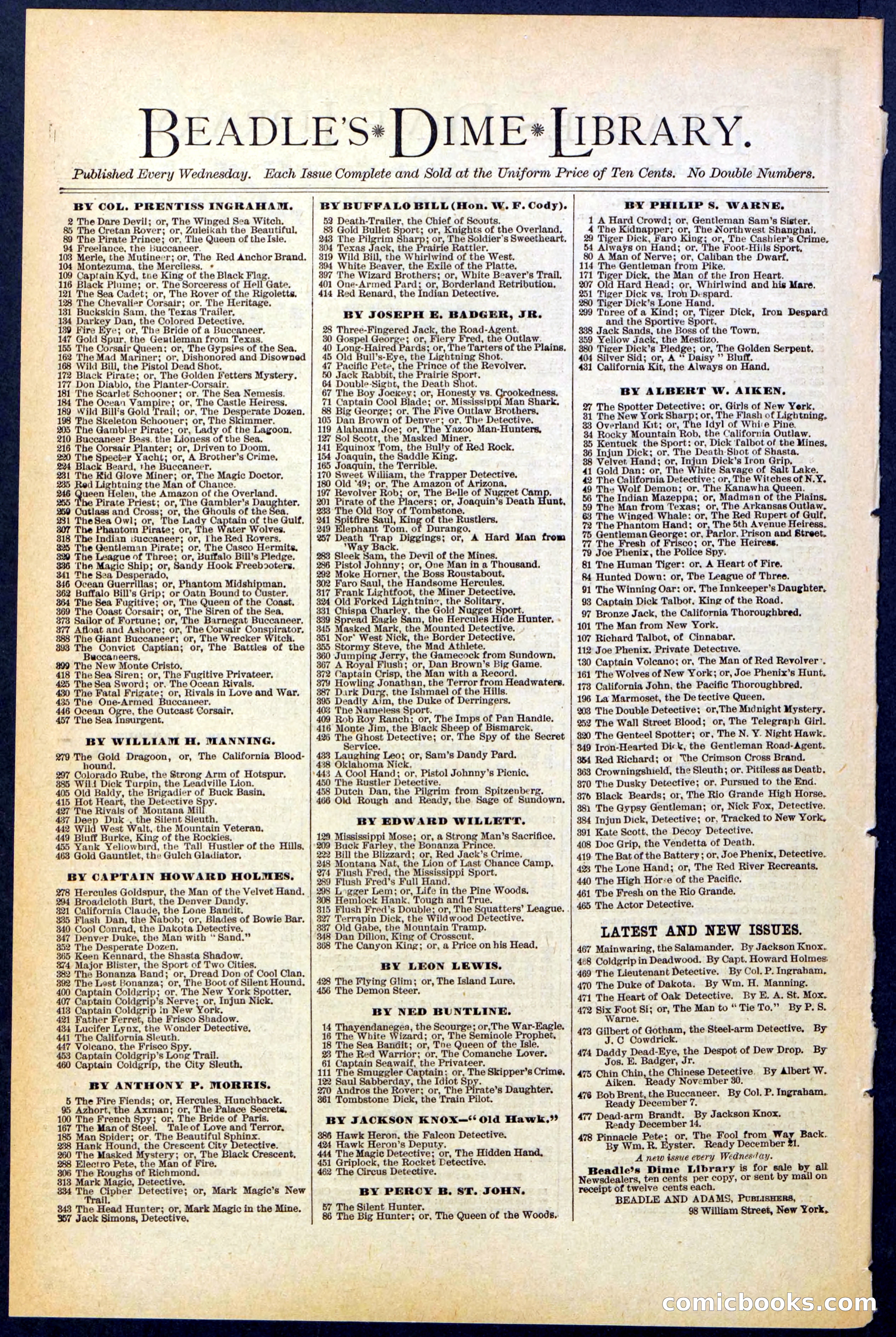 Beadle's Dime Library No. 473 — page 32 of 32