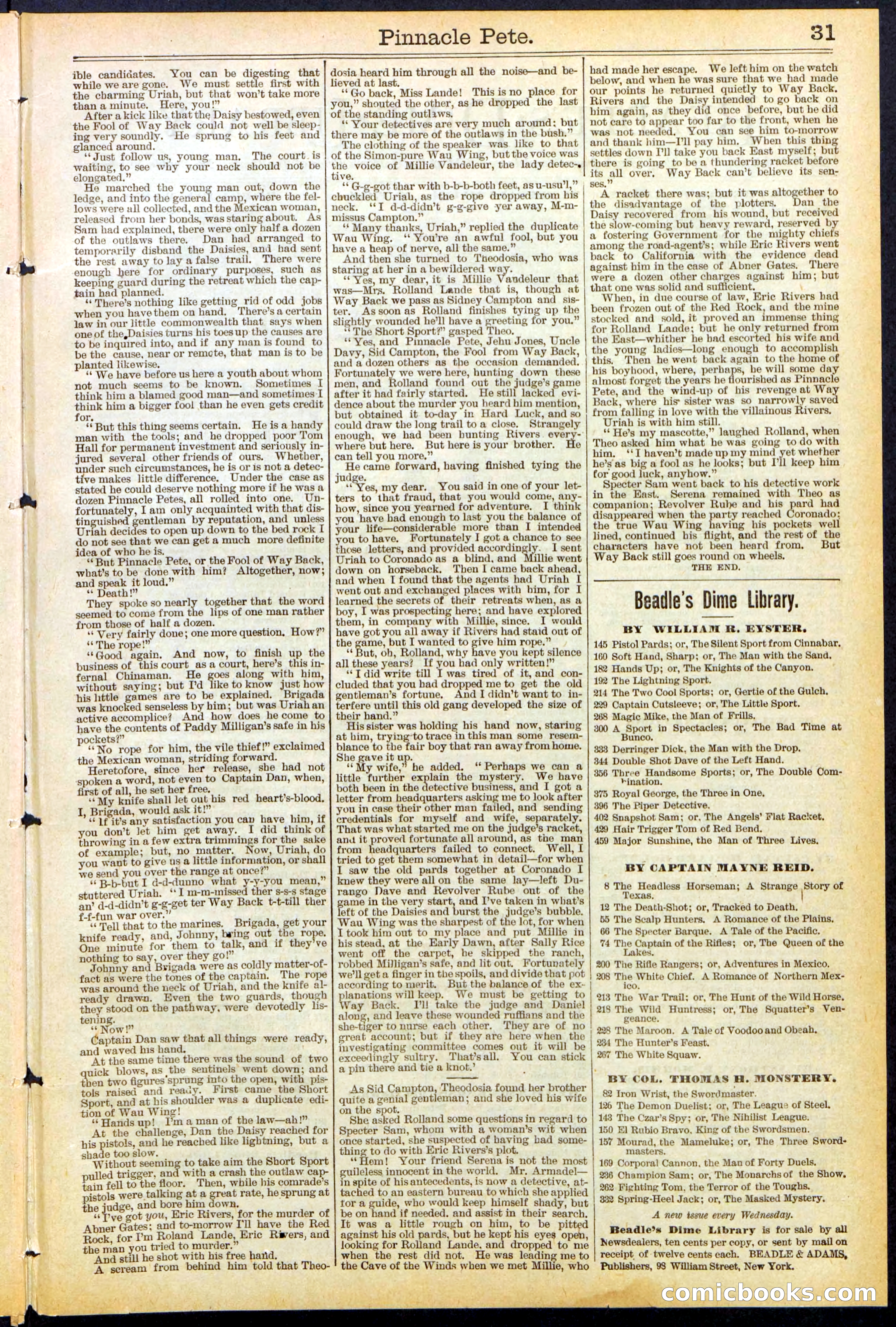 Beadle's New York Dime Library, No. 478 — page 31 of 32