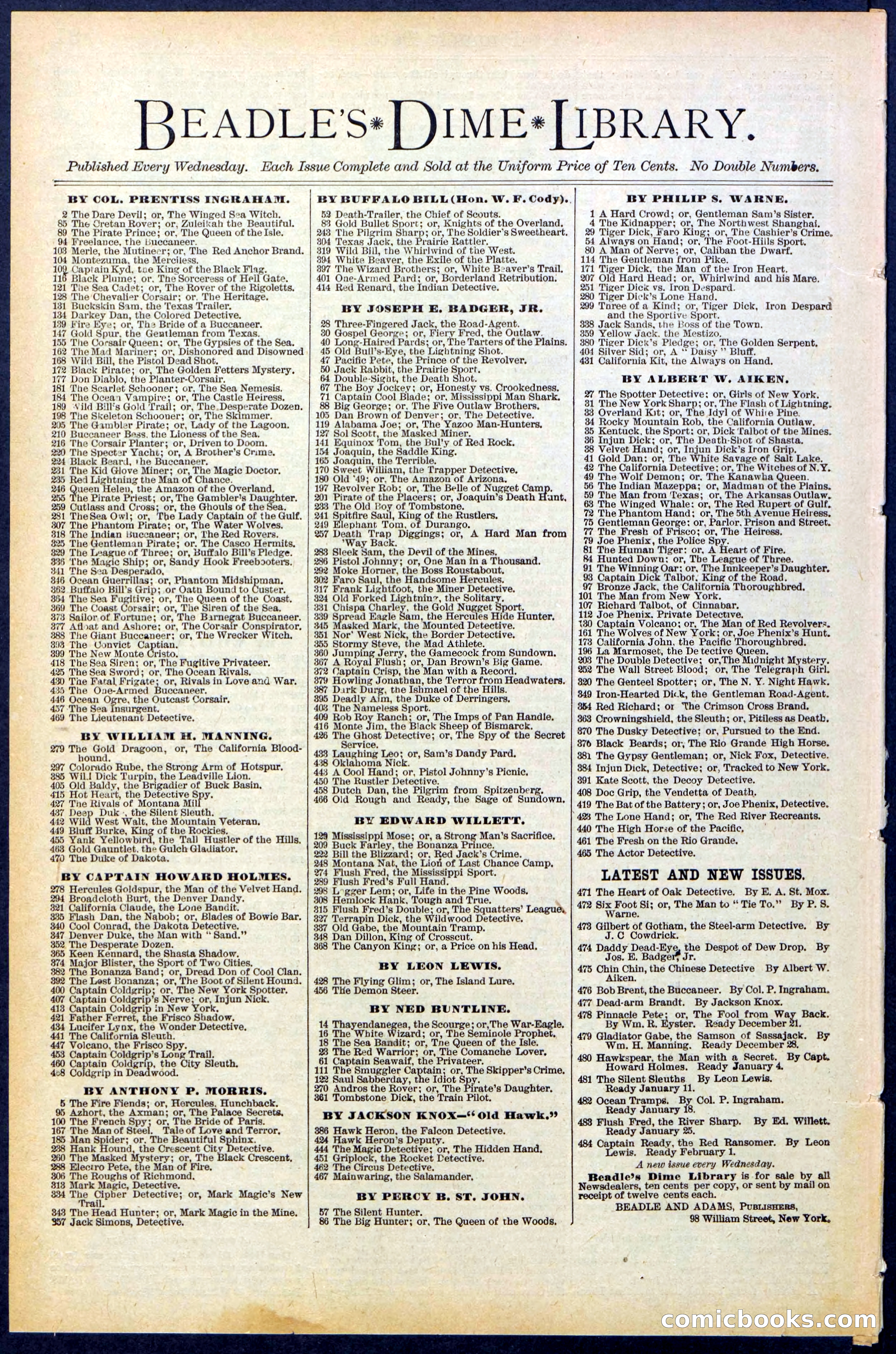 Beadle's New York Dime Library, No. 478 — page 32 of 32