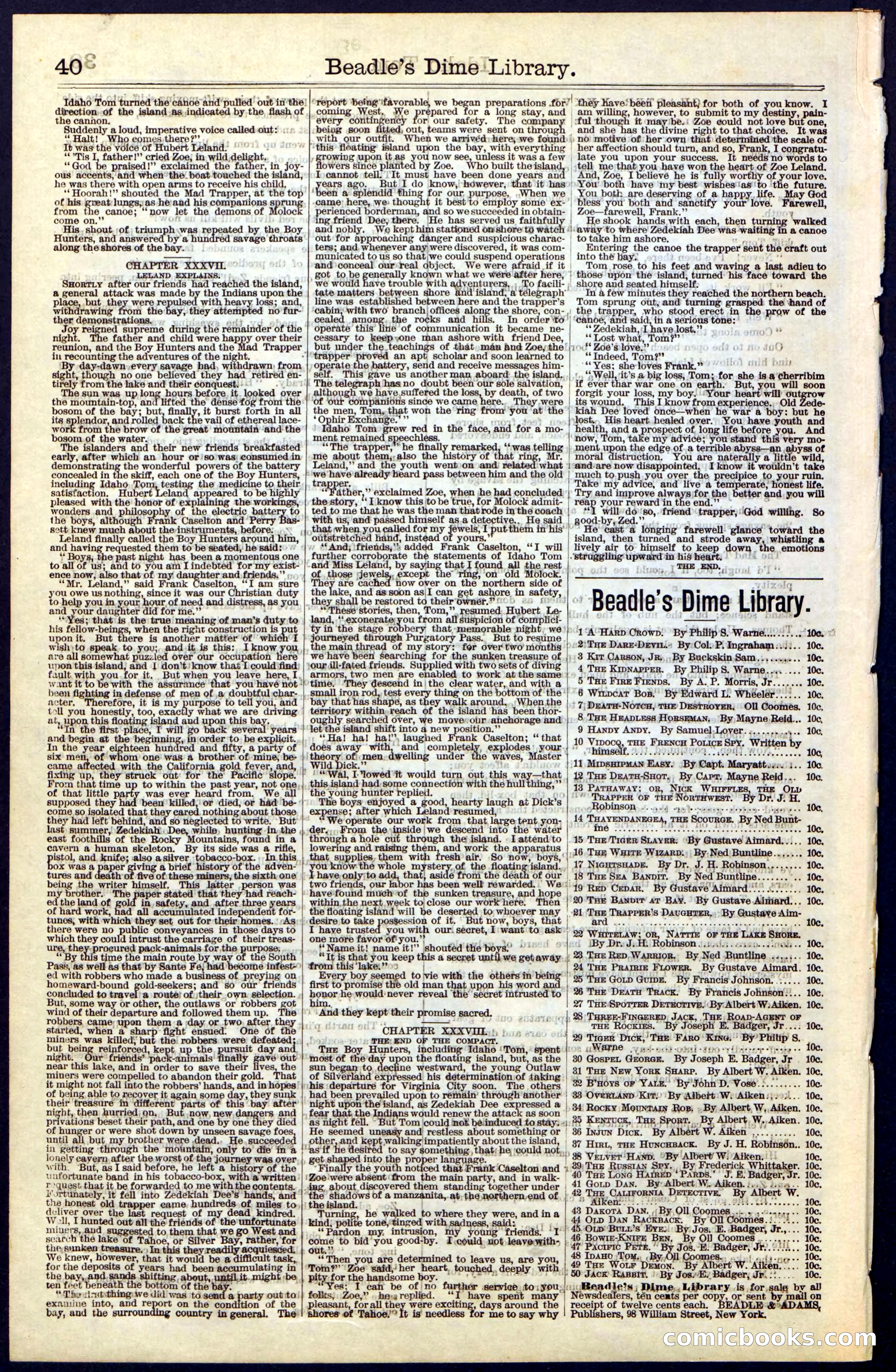 Beadle's New York Dime Library, No. 48 — page 40 of 40