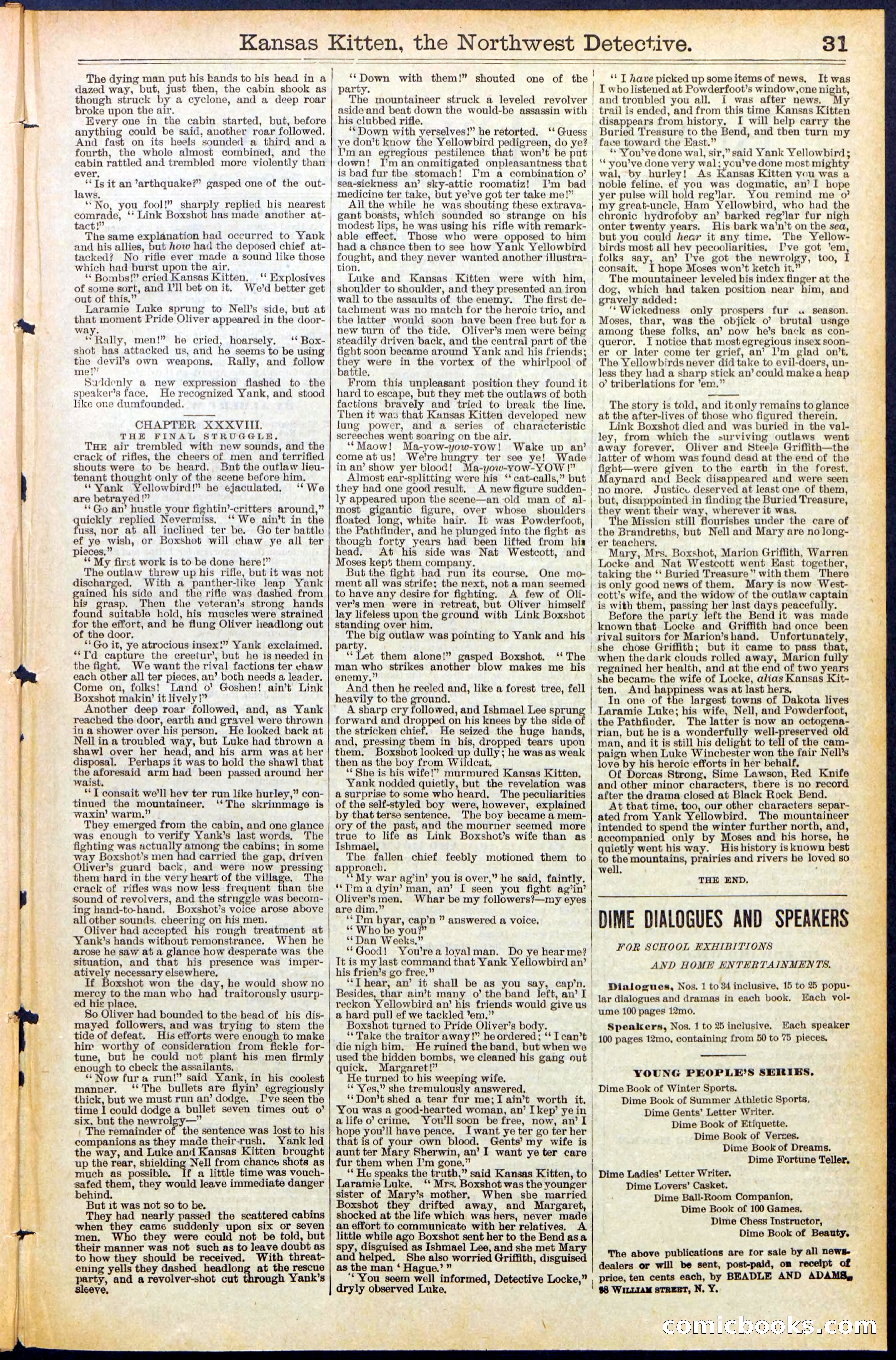 Beadle's New York Dime Library, No. 486 — page 31 of 32