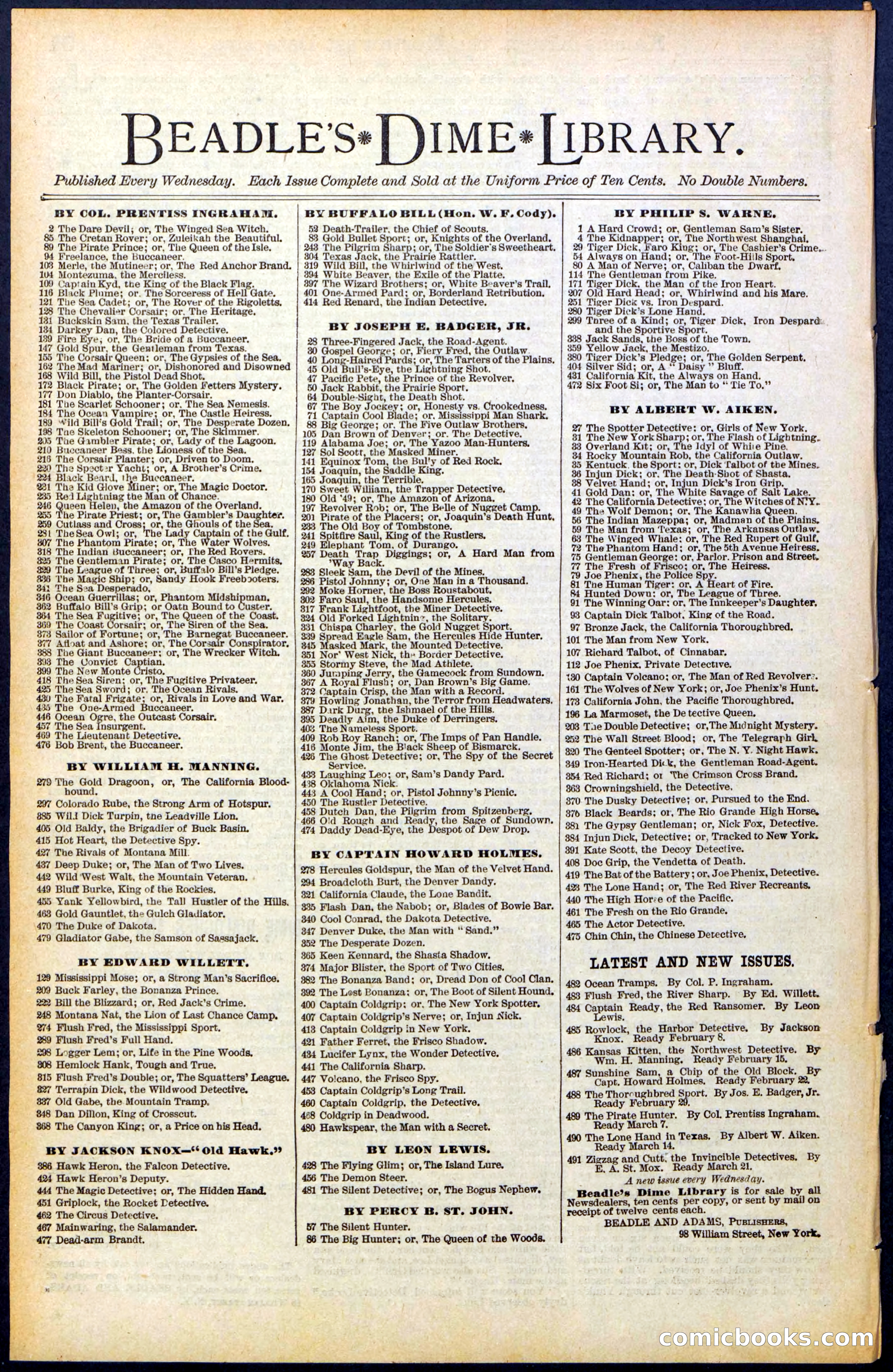 Beadle's New York Dime Library, No. 486 — page 32 of 32