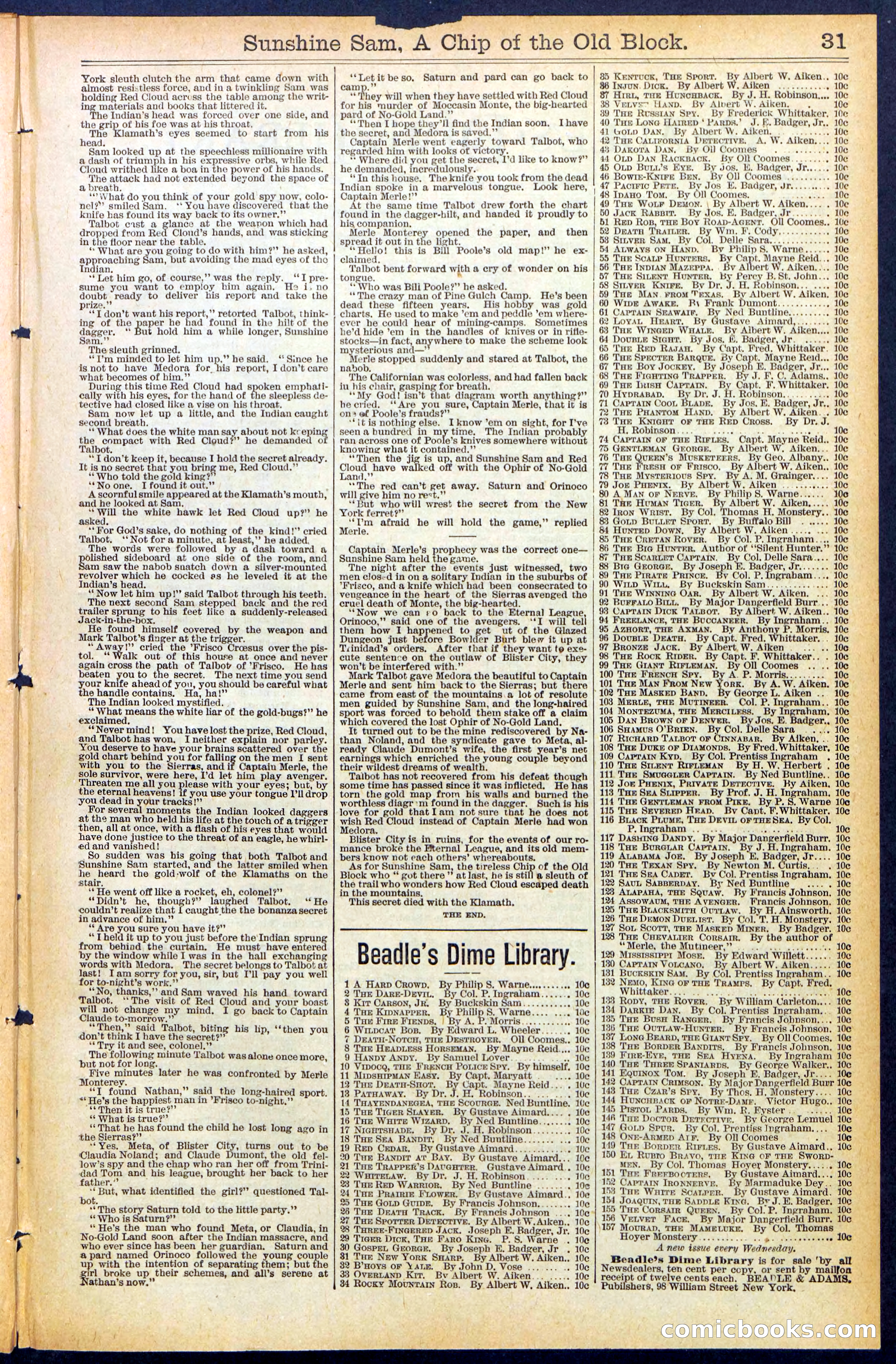 Beadle's New York Dime Library No. 487 — page 31 of 32