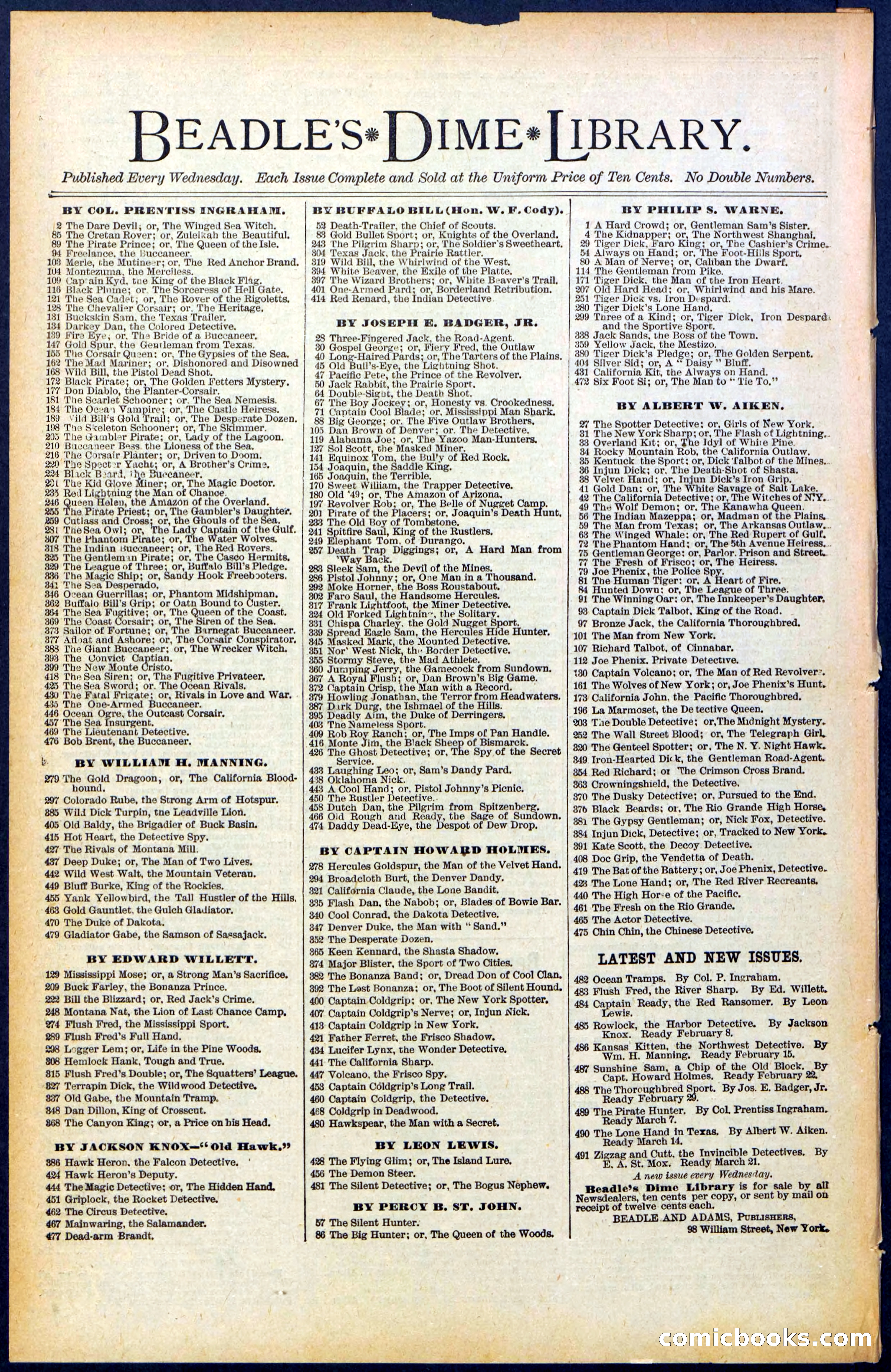 Beadle's New York Dime Library No. 487 — page 32 of 32