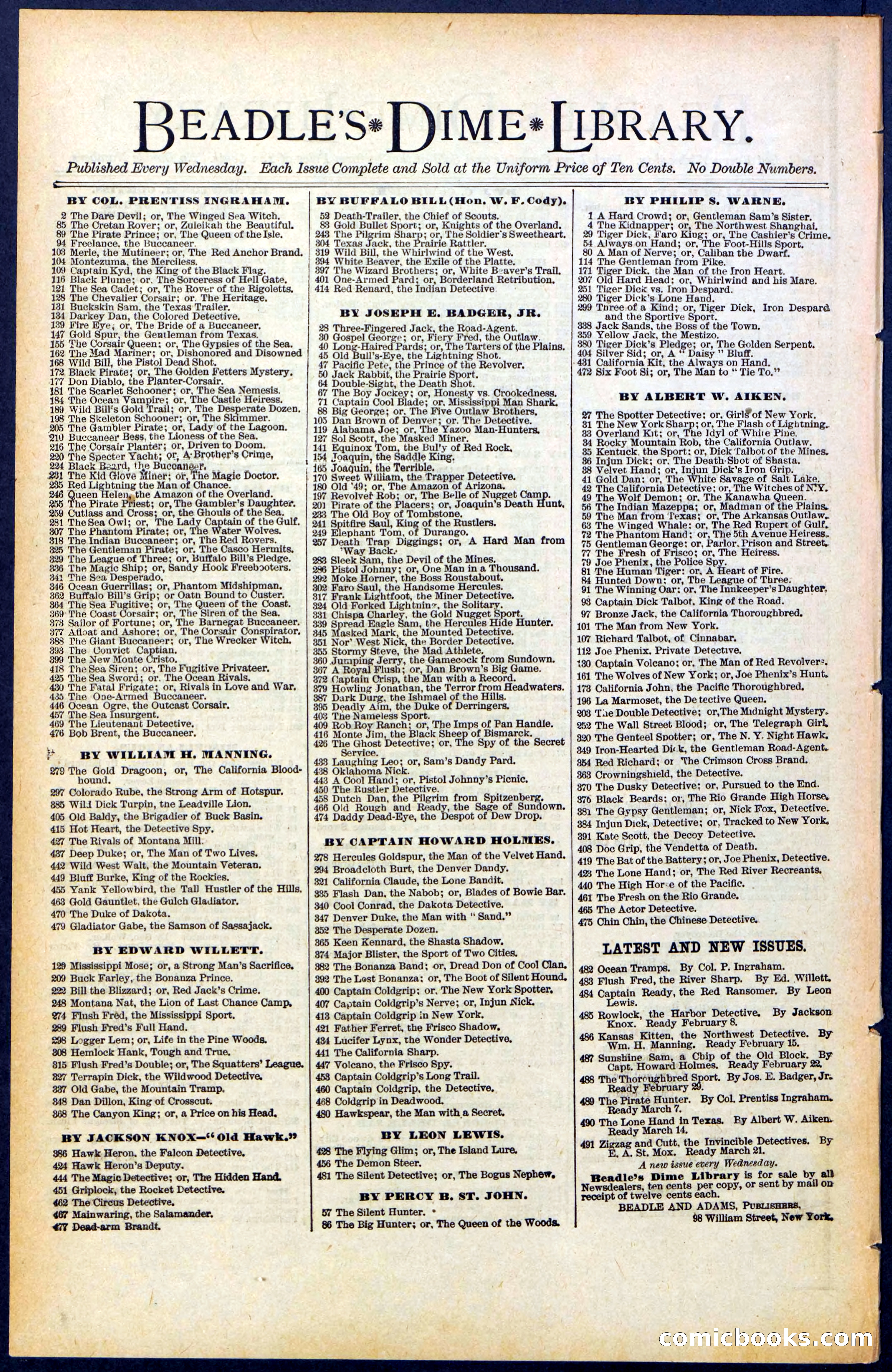 Beadle's New York Dime Library No. 488 — page 32 of 32