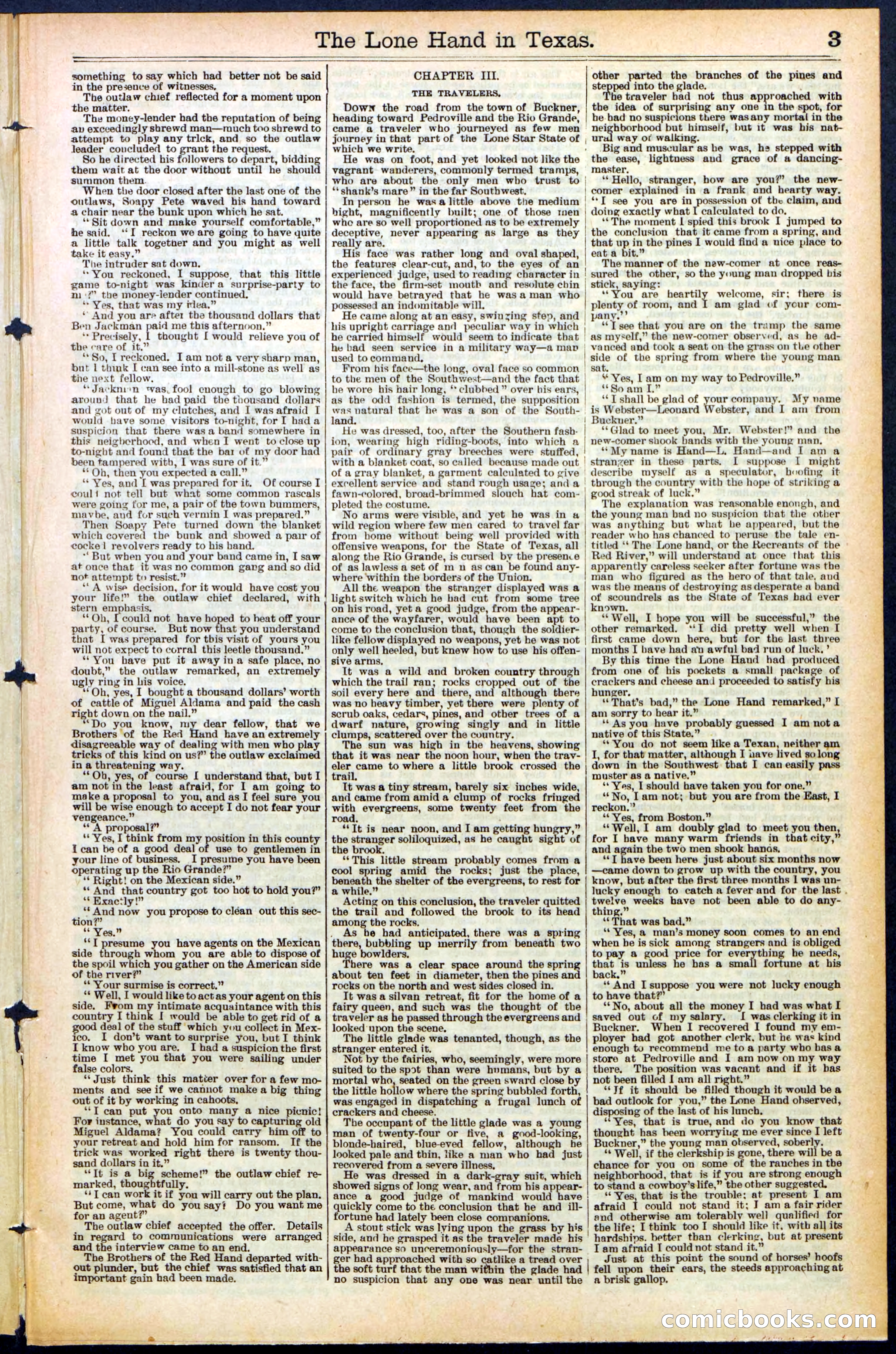 Beadle's Dime Library No. 490: 'The Lone Hand in Texas' — page 3 of 32