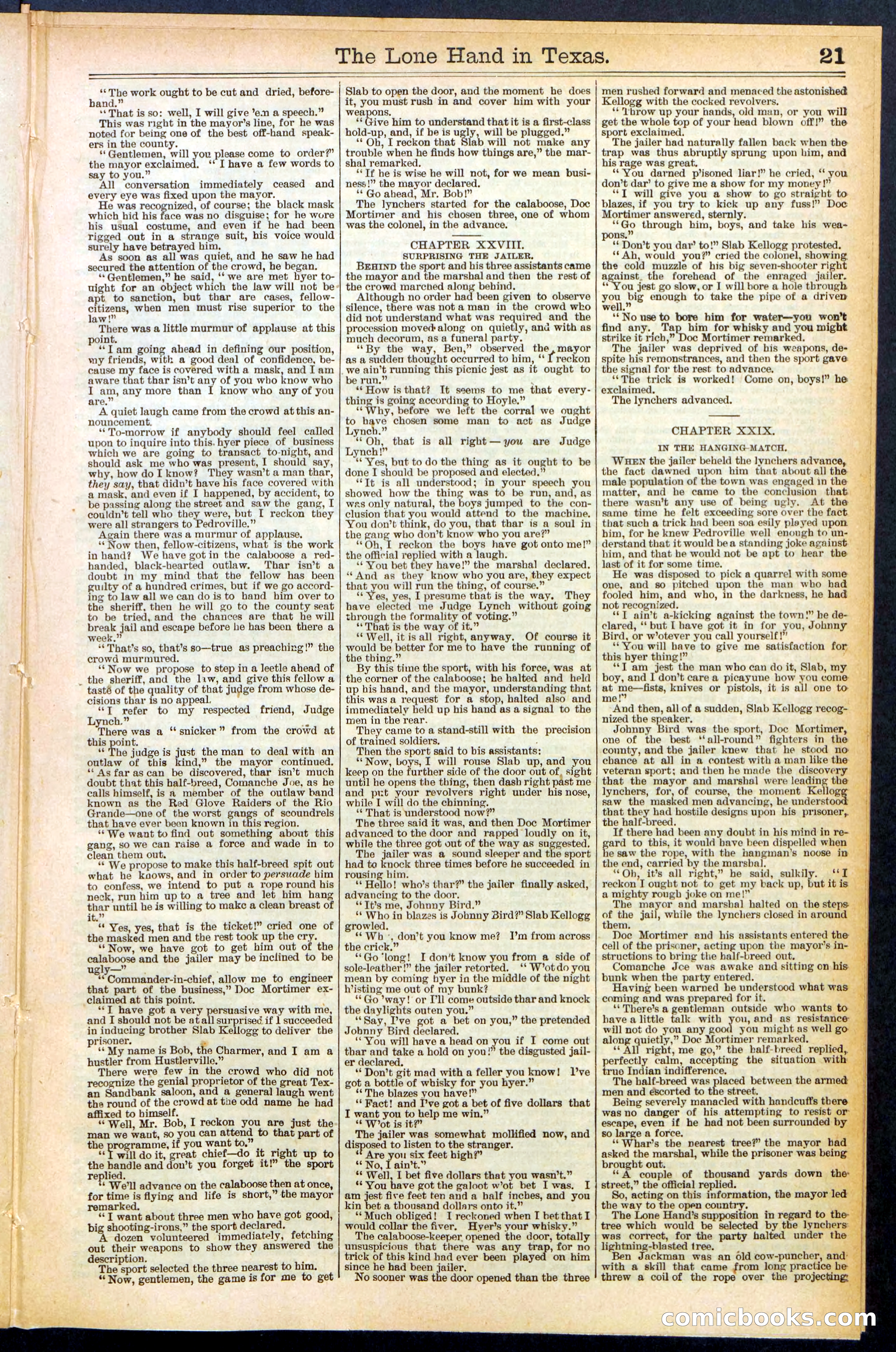 Beadle's Dime Library No. 490: 'The Lone Hand in Texas' — page 21 of 32