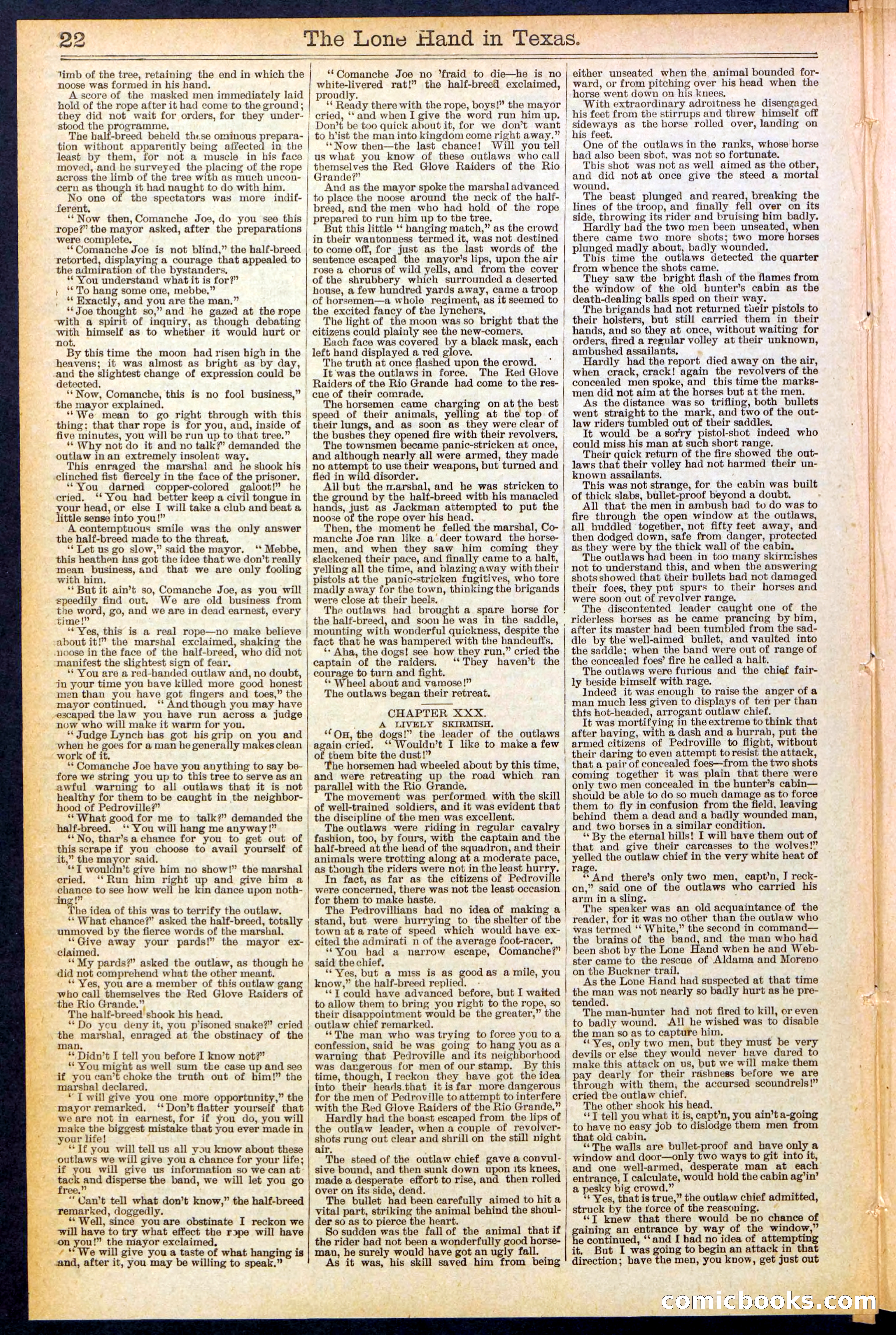 Beadle's Dime Library No. 490: 'The Lone Hand in Texas' — page 22 of 32