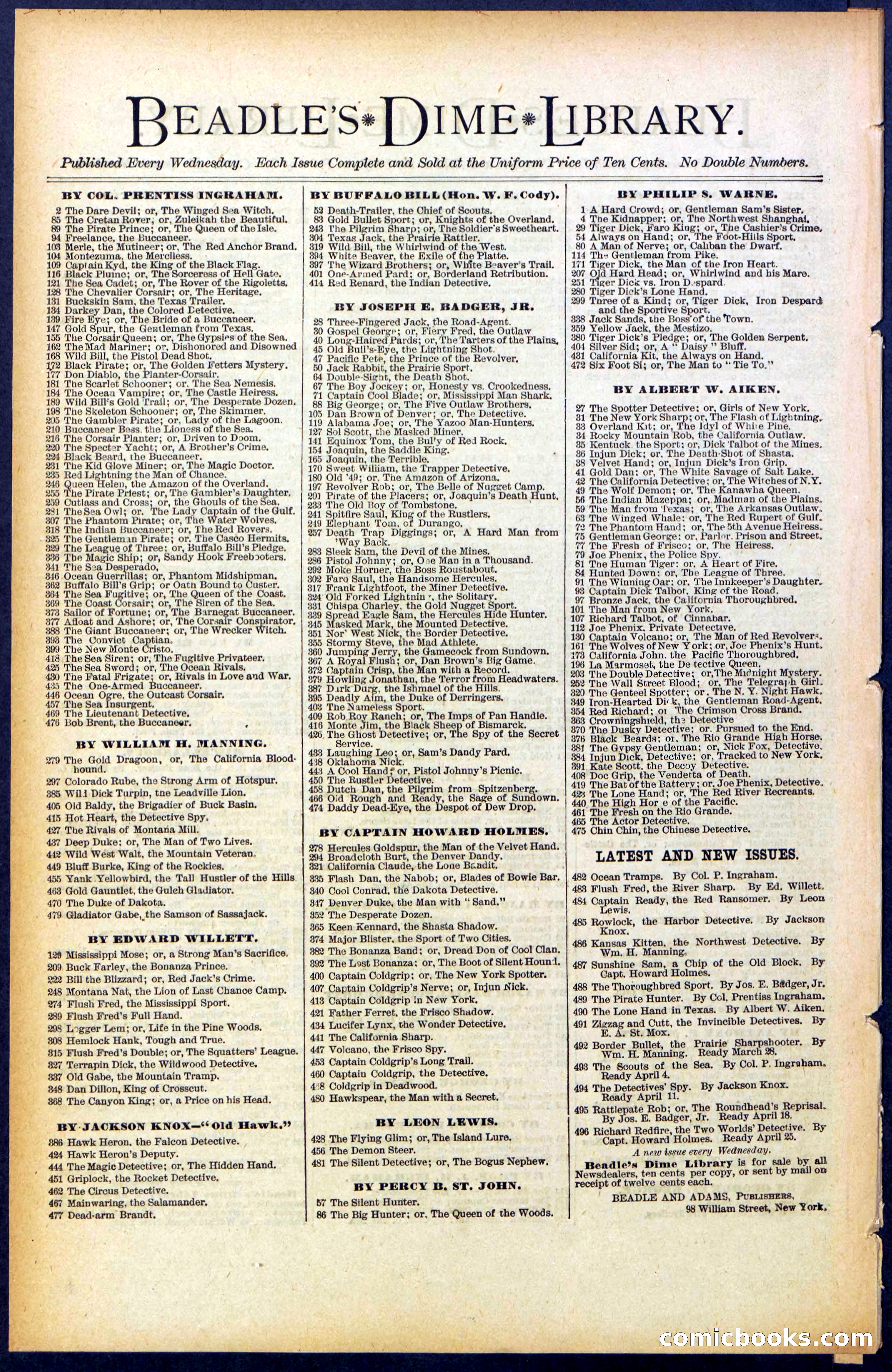 Beadle's New York Dime Library No. 491 — page 32 of 32