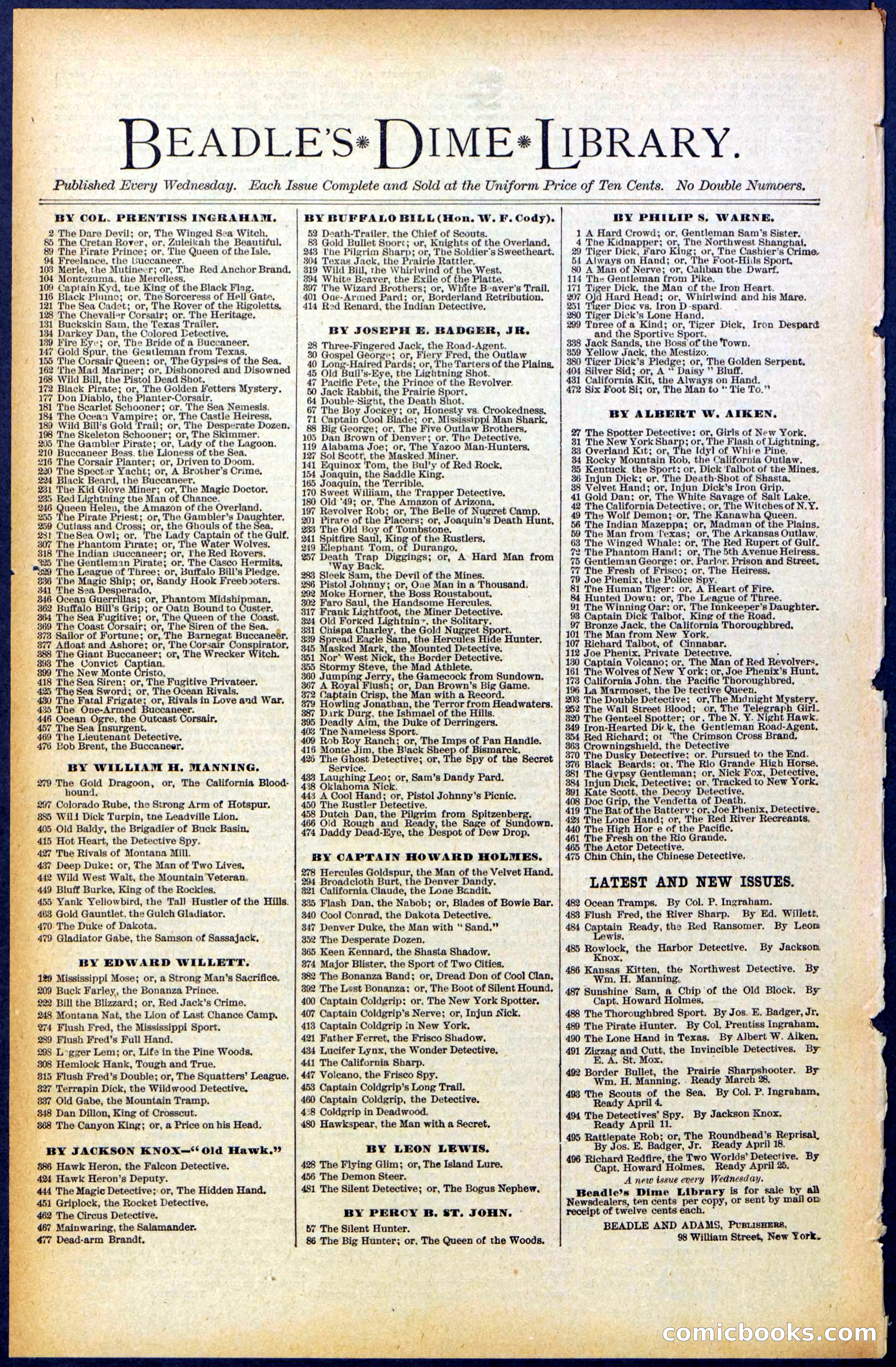 Beadle's New York Dime Library No. 492 — page 32 of 32